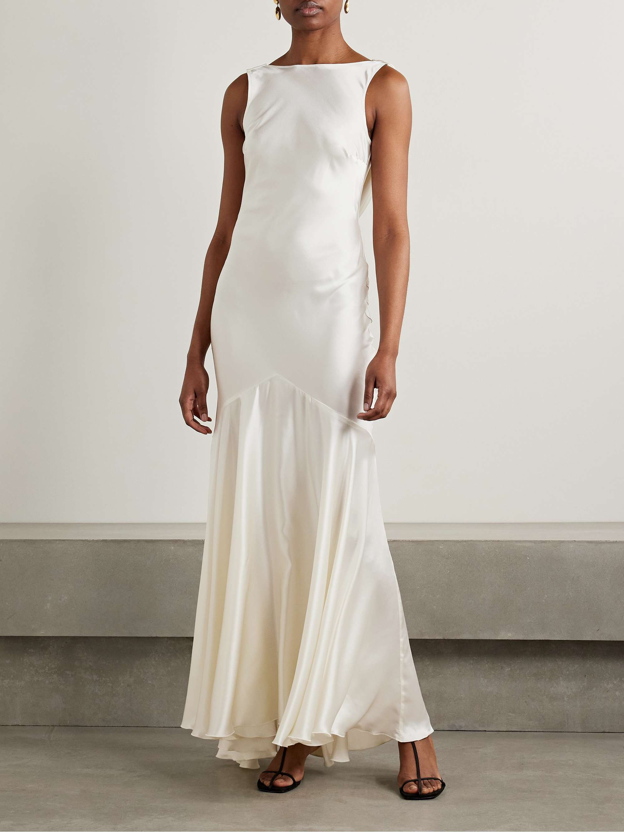 Open-back draped satin gown view
