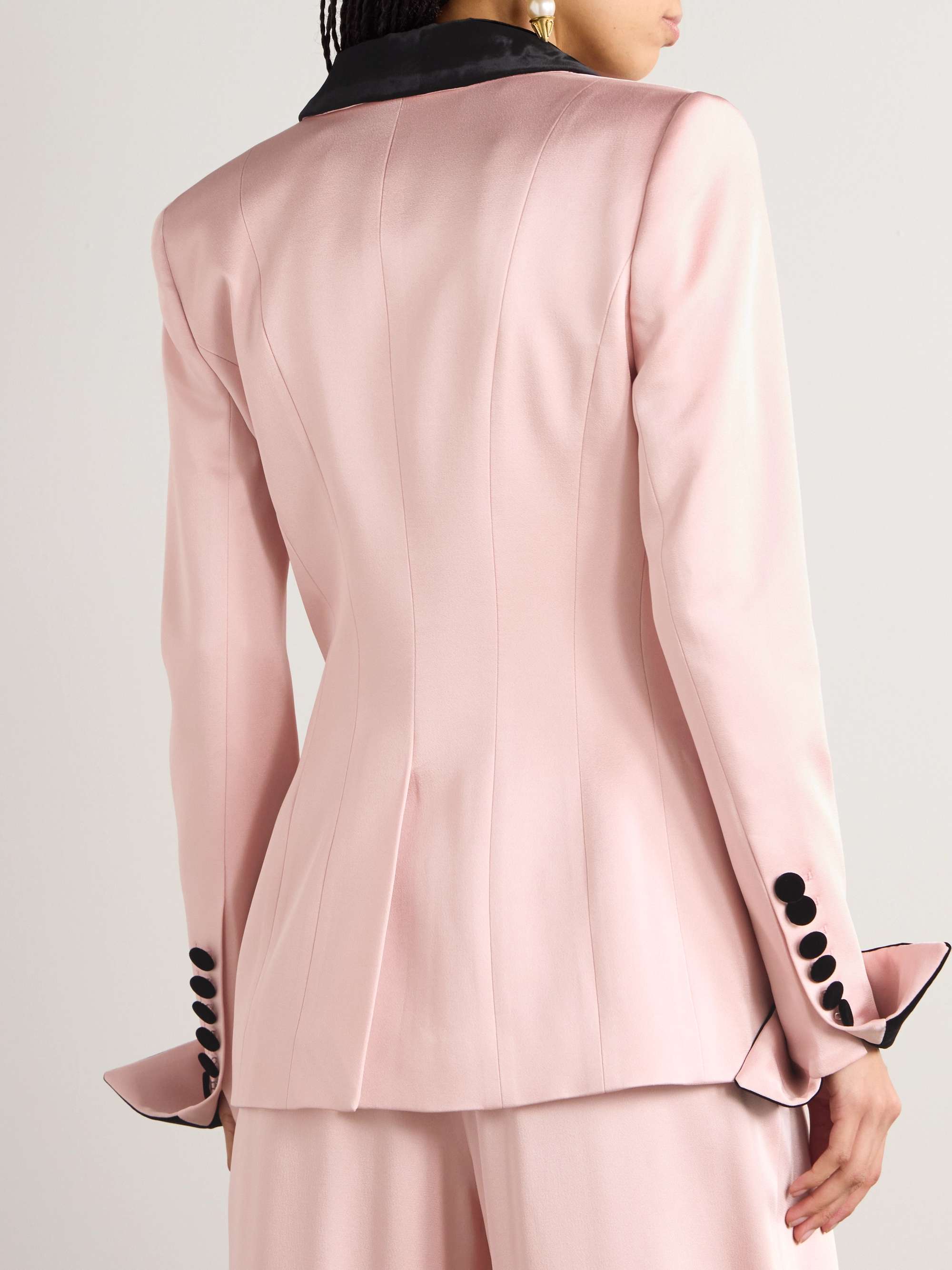 Velvet-trimmed satin blazer view