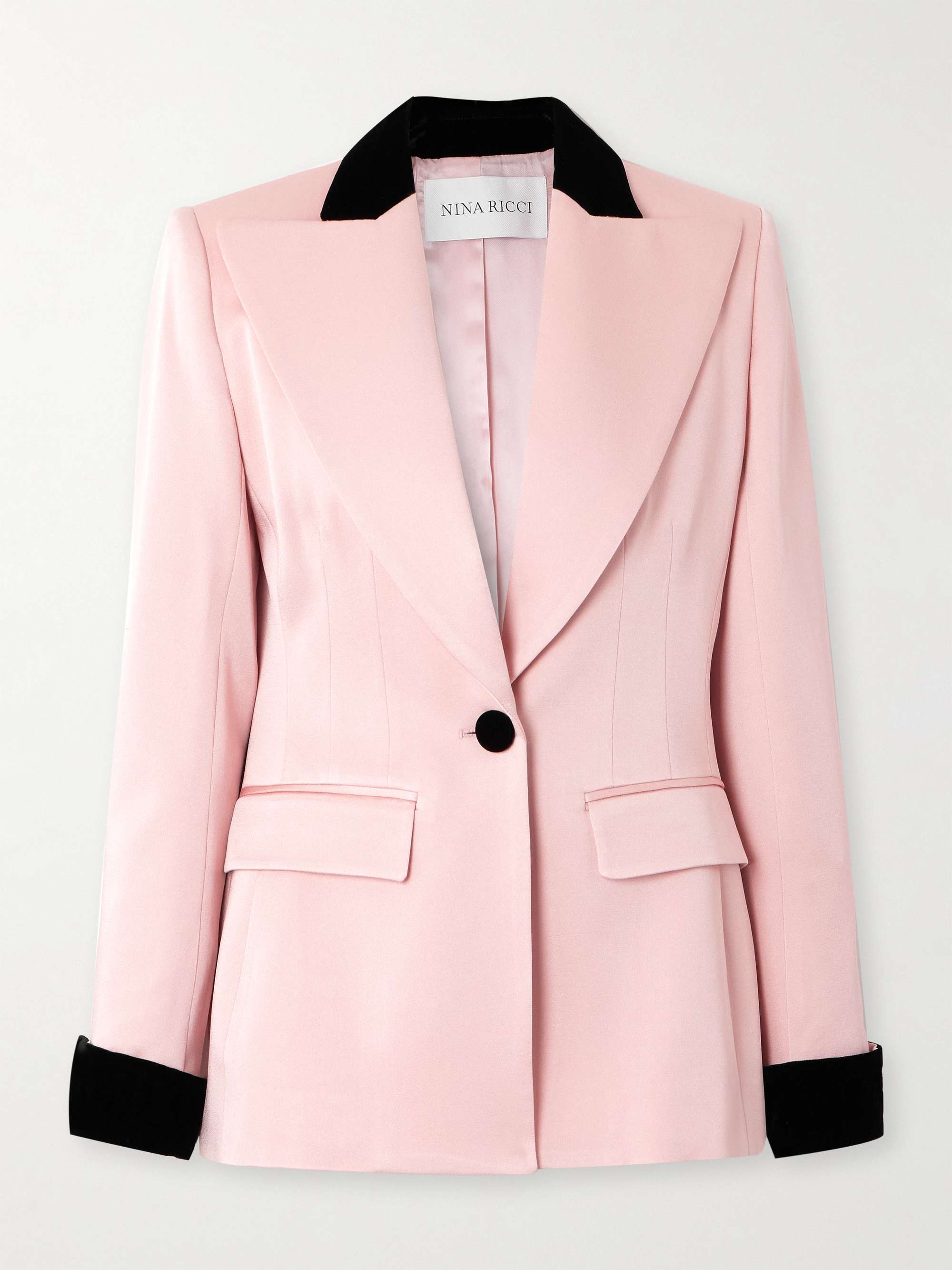 Velvet-trimmed satin blazer view