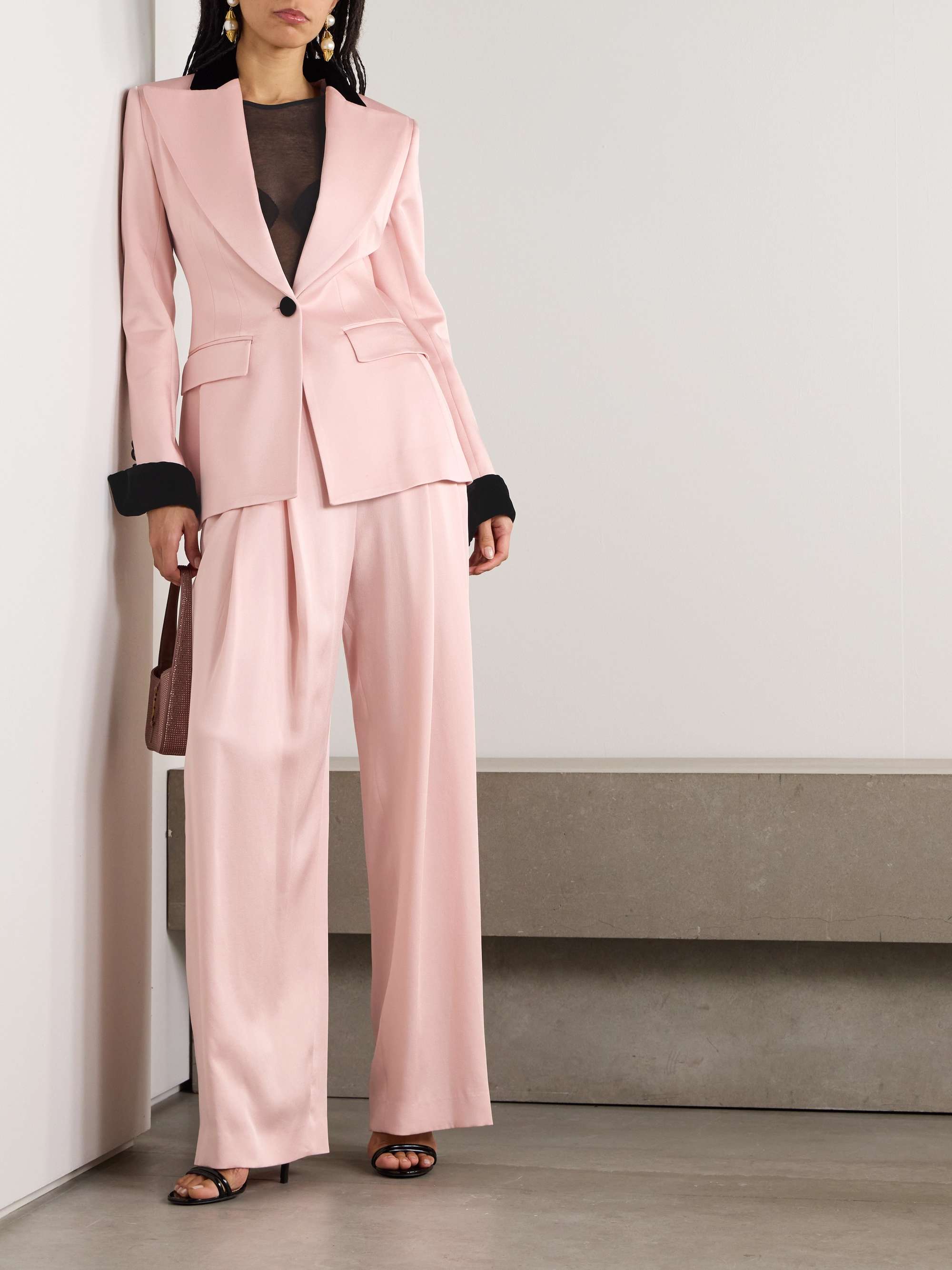 Velvet-trimmed satin blazer view