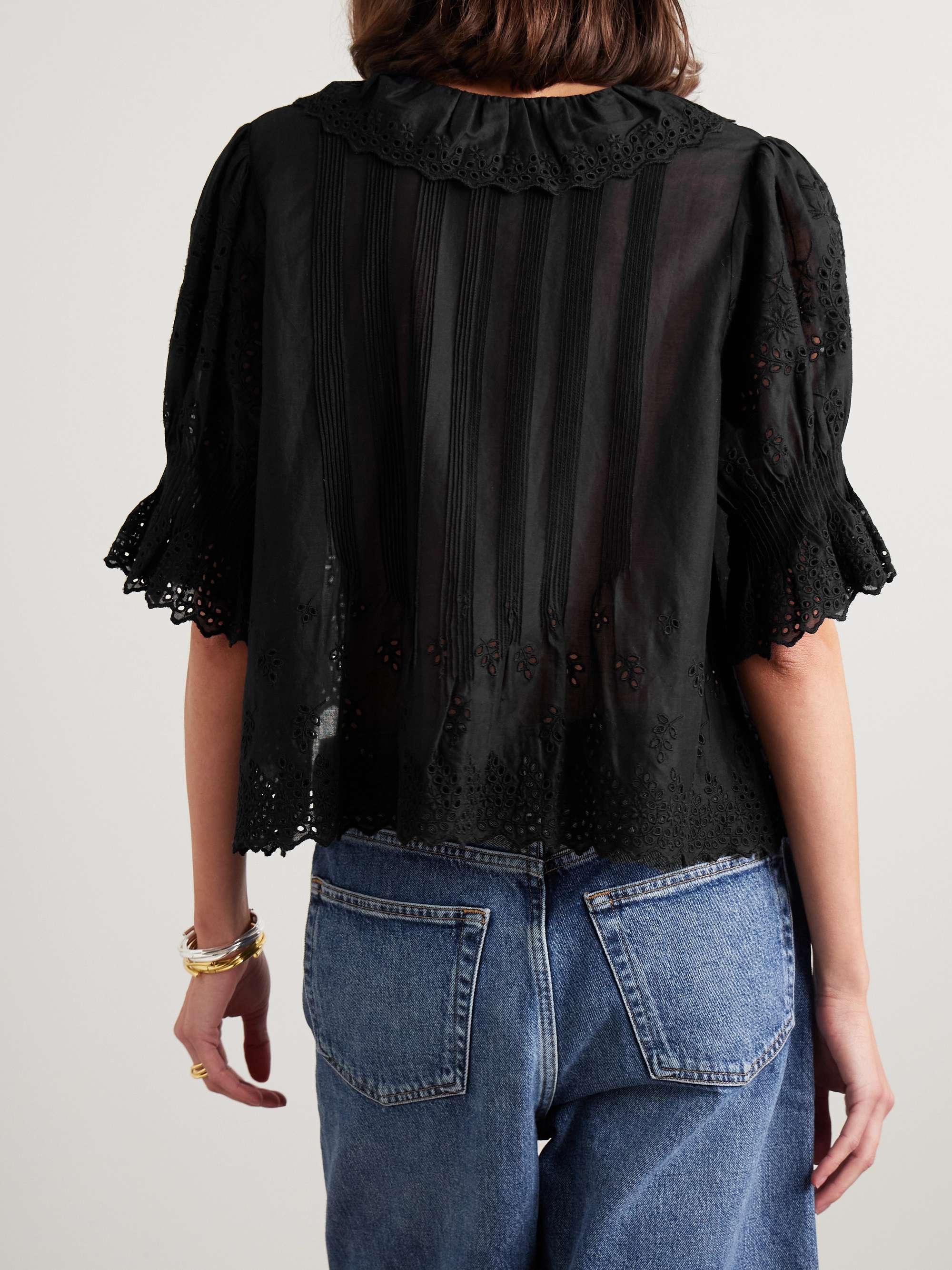 Henri ruffled pintucked broderie anglaise cotton top view