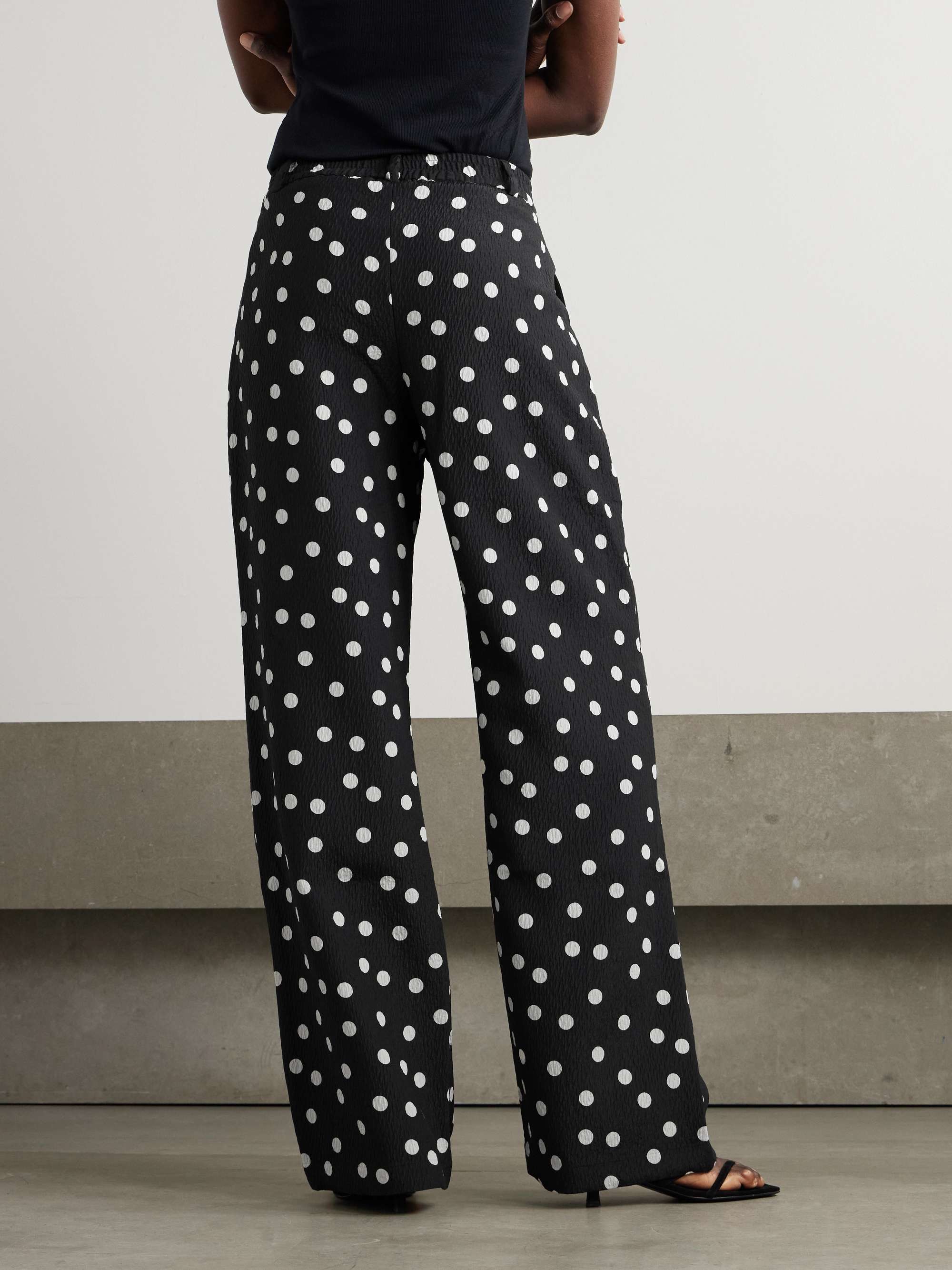 Polka-dot textured-crepe wide-leg pants view