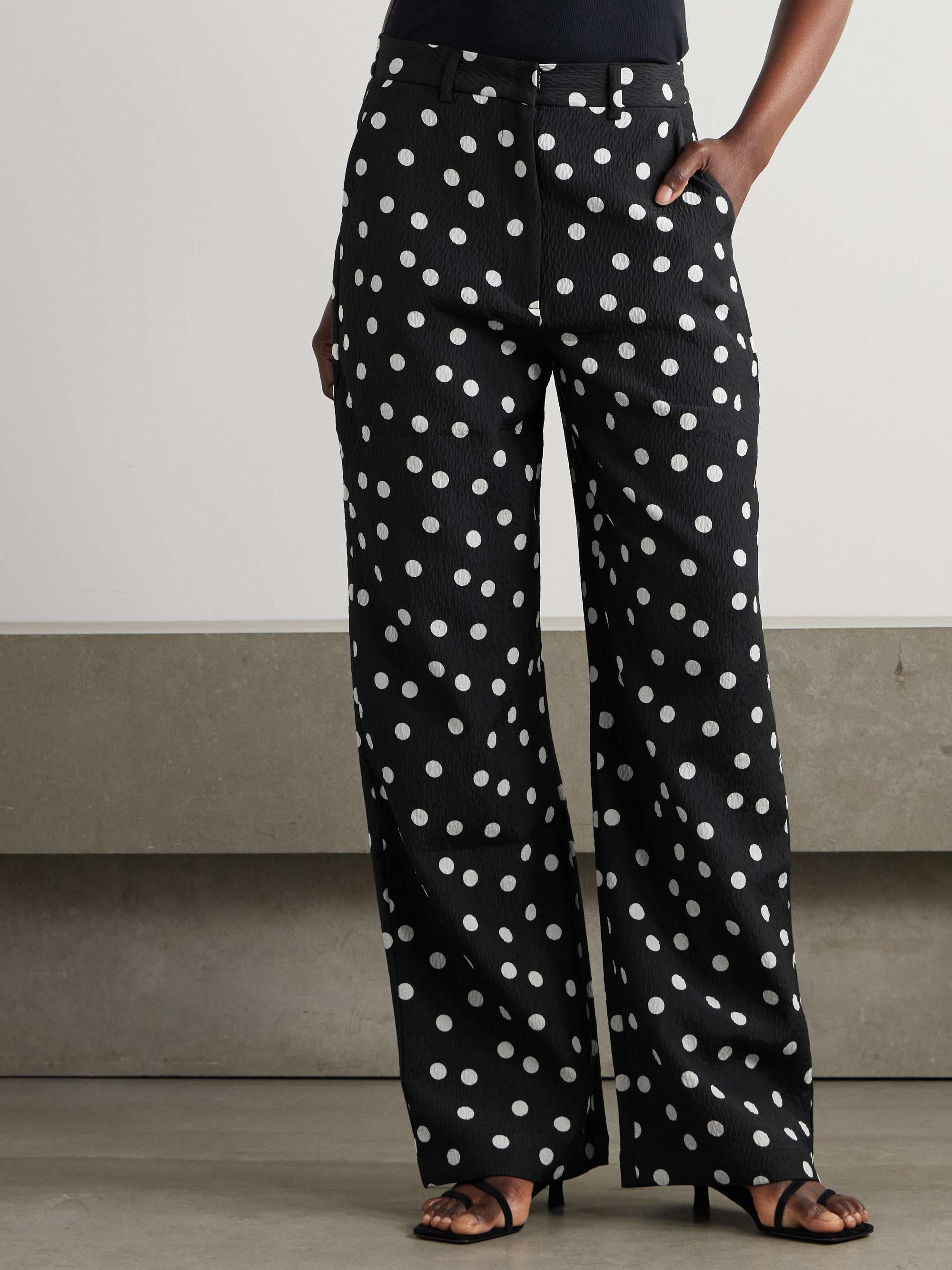 Polka-dot textured-crepe wide-leg pants view