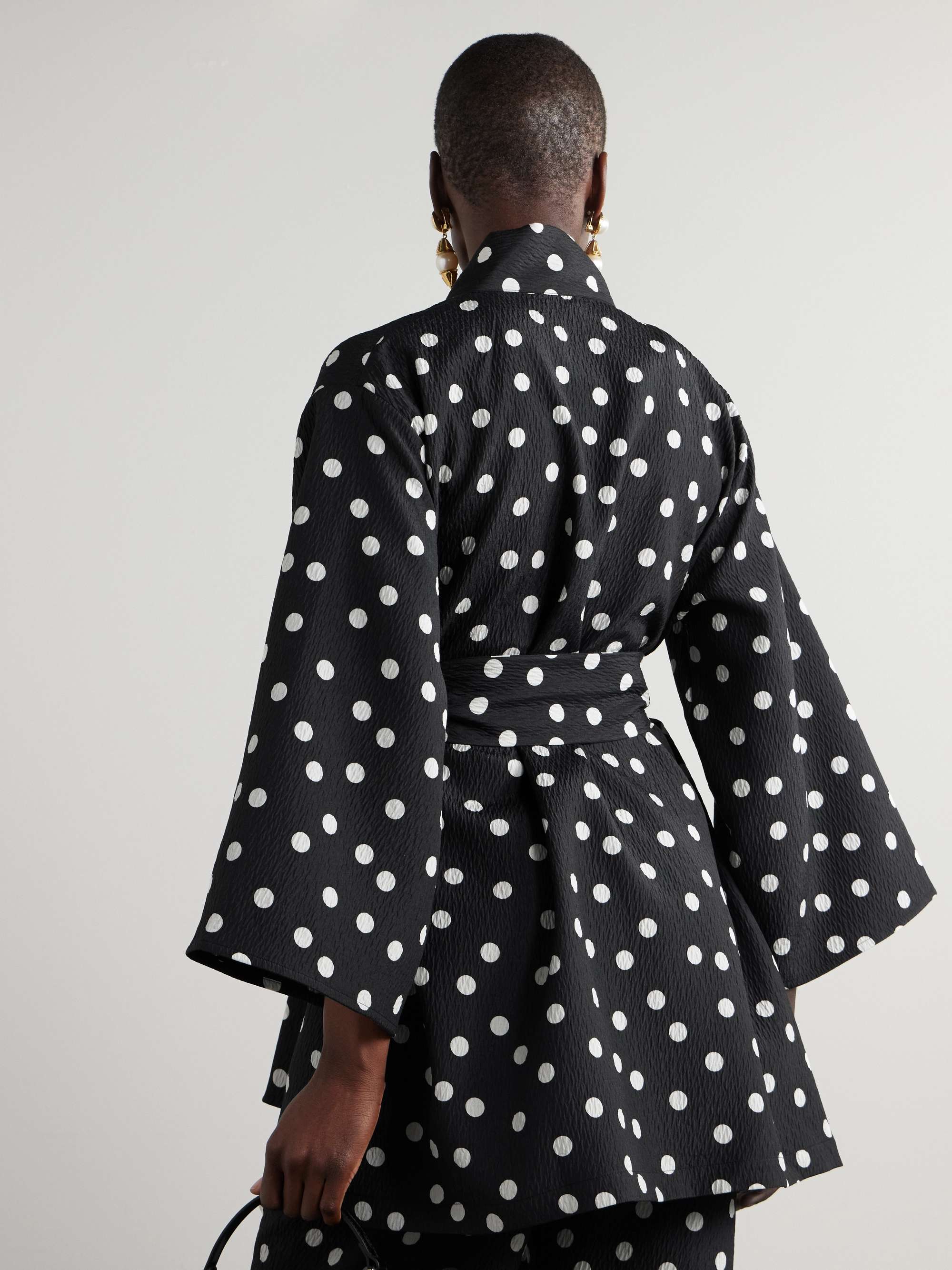 Belted polka-dot textured-crepe jacket view
