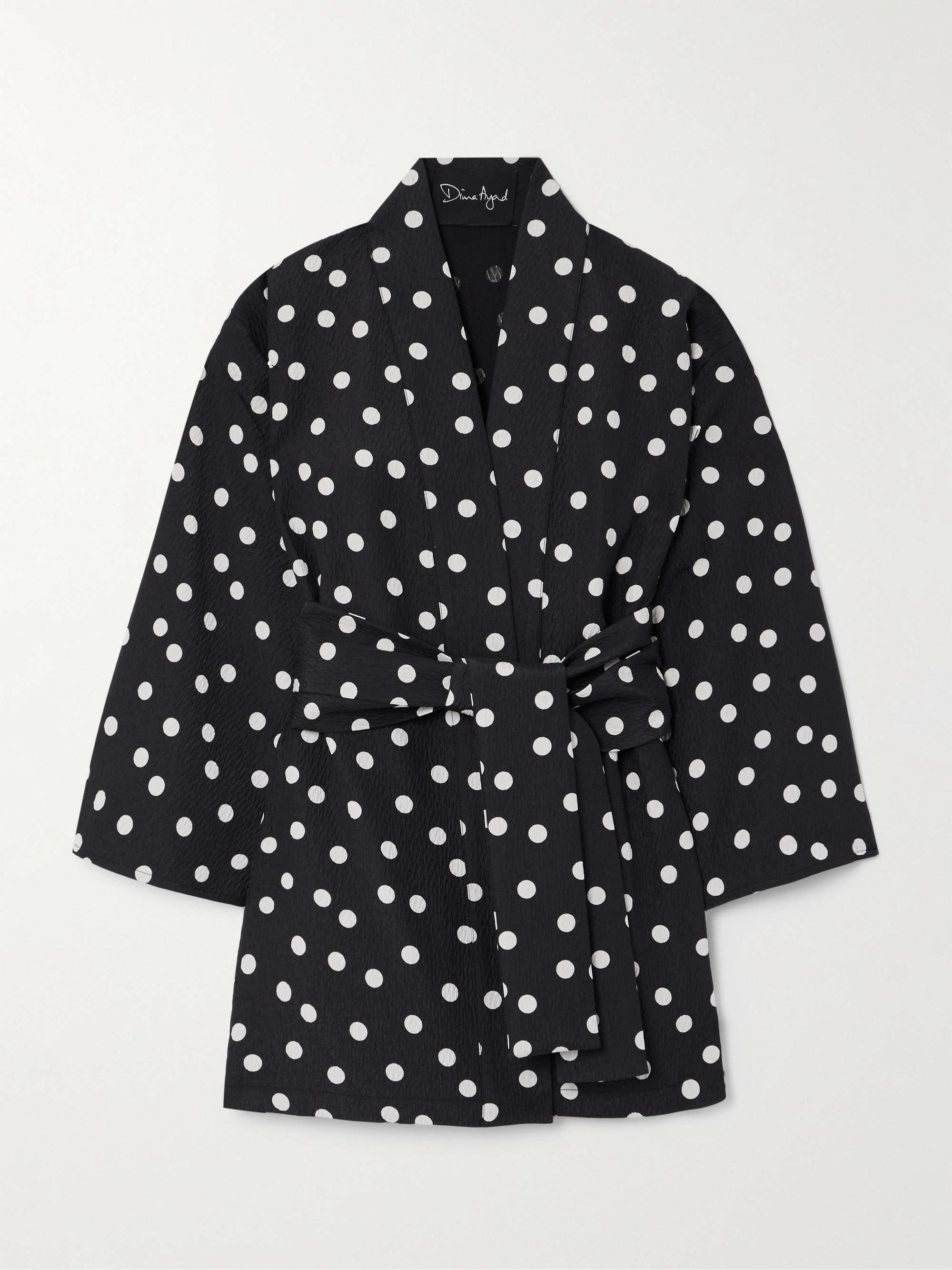 Belted polka-dot textured-crepe jacket view
