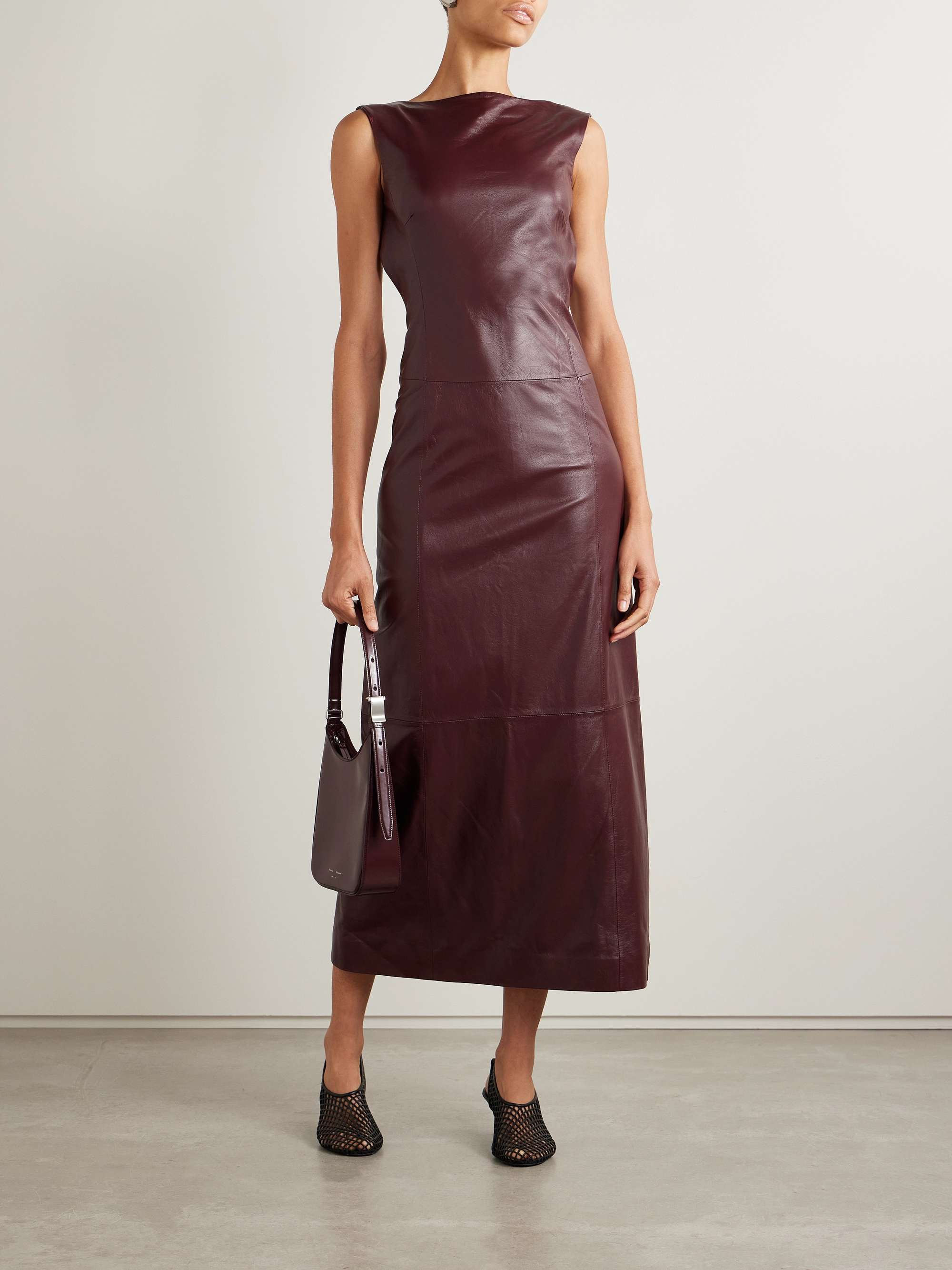 Open-back leather midi dress view