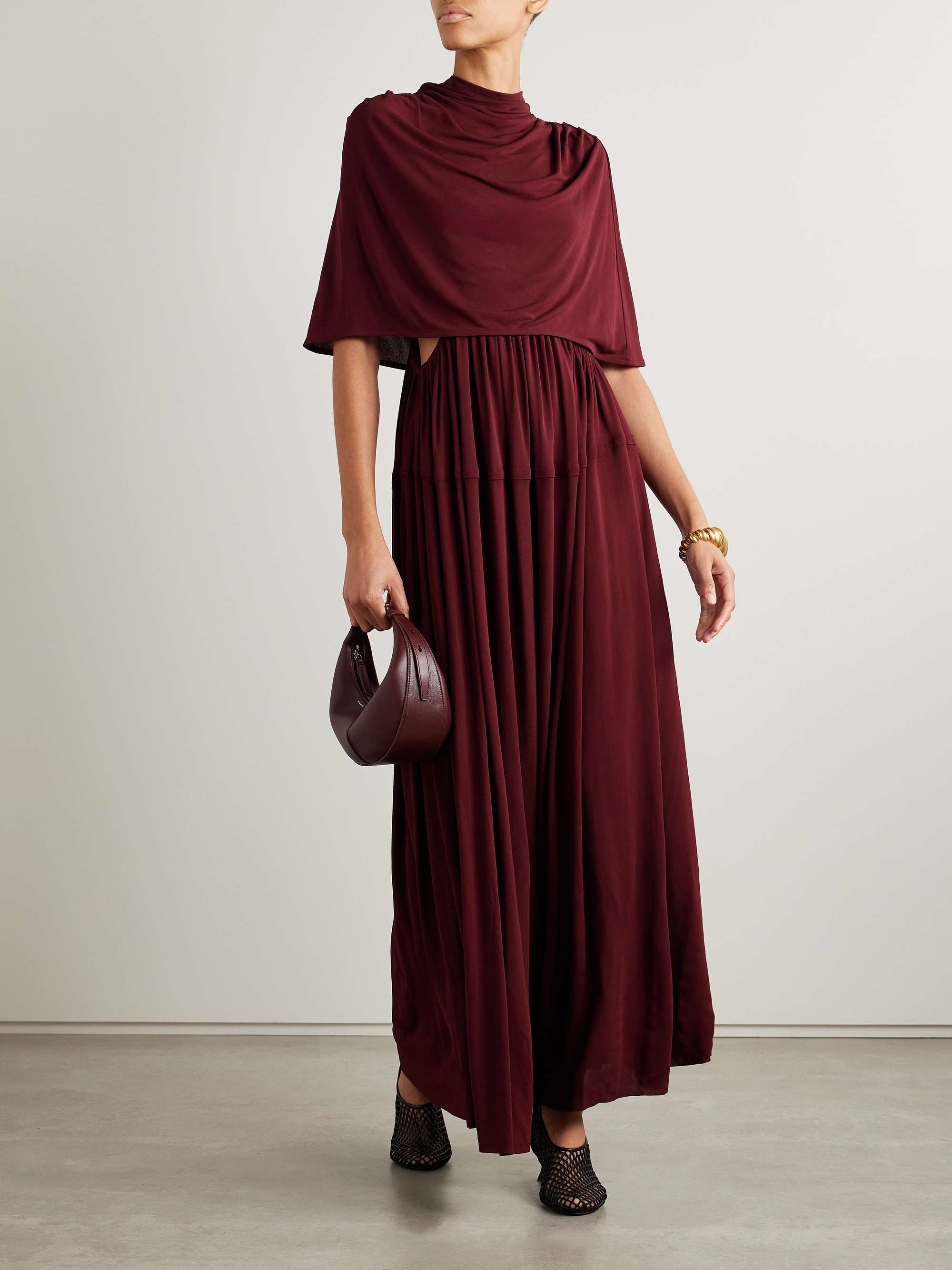 Frankie cape-effect pleated cutout crepe maxi dress view