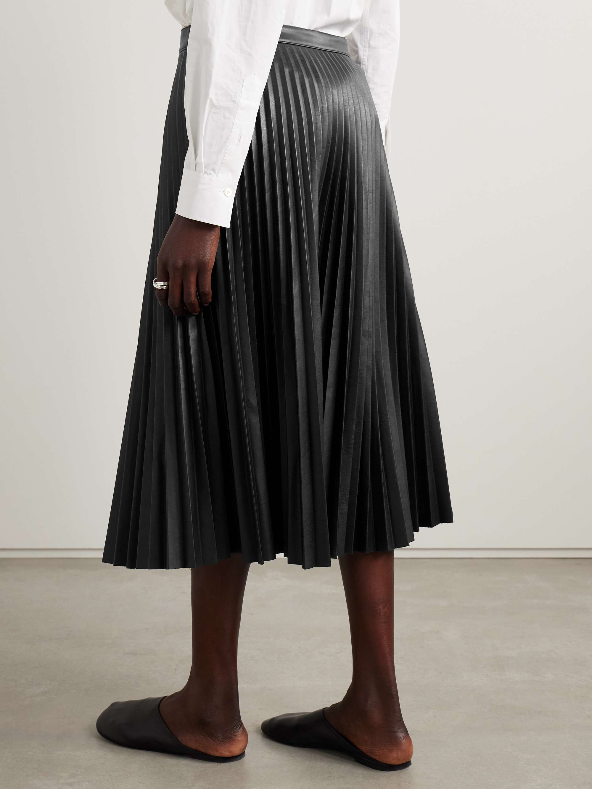 Daphne pleated vegan leather midi skirt view