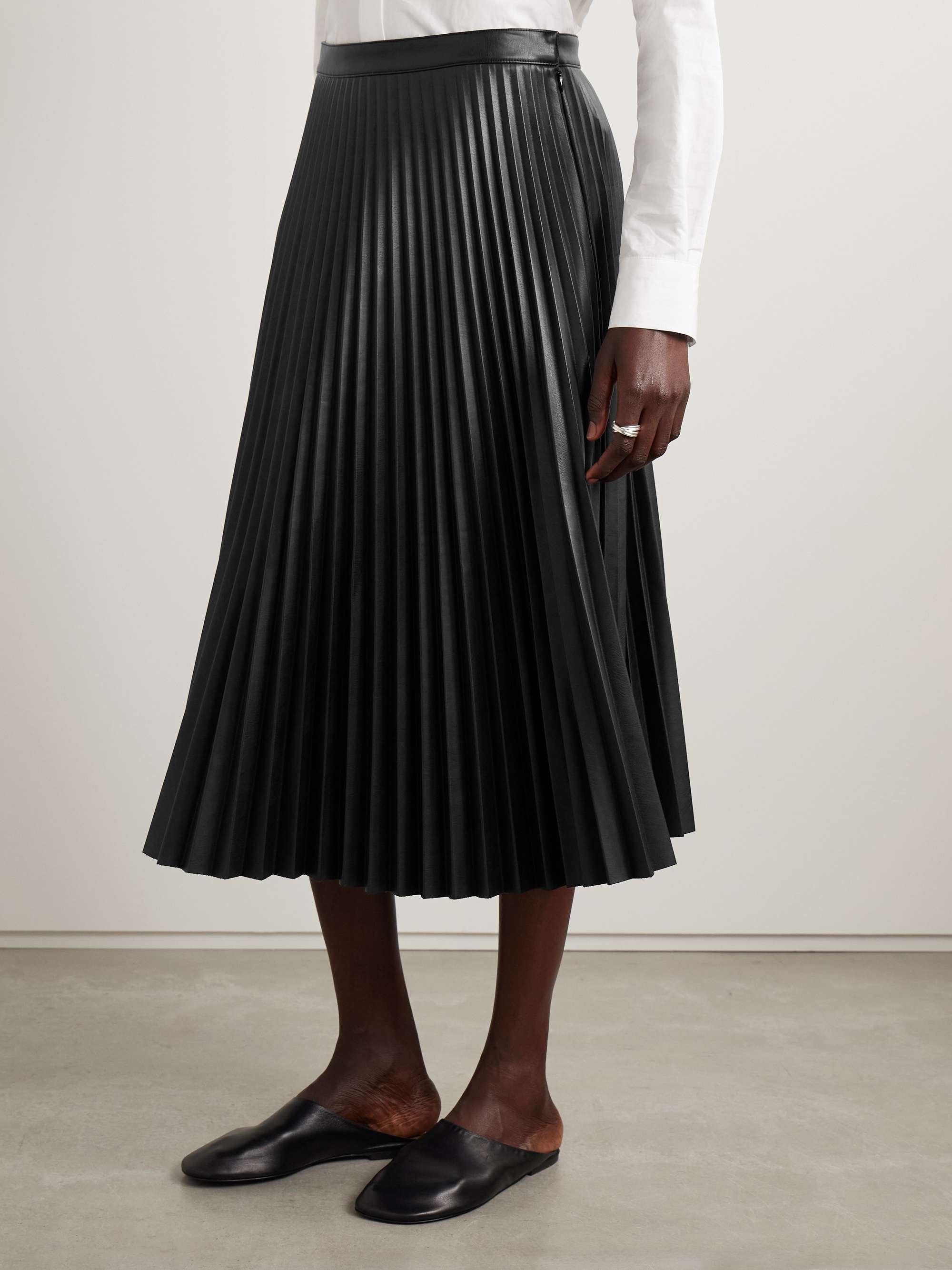 Daphne pleated vegan leather midi skirt view