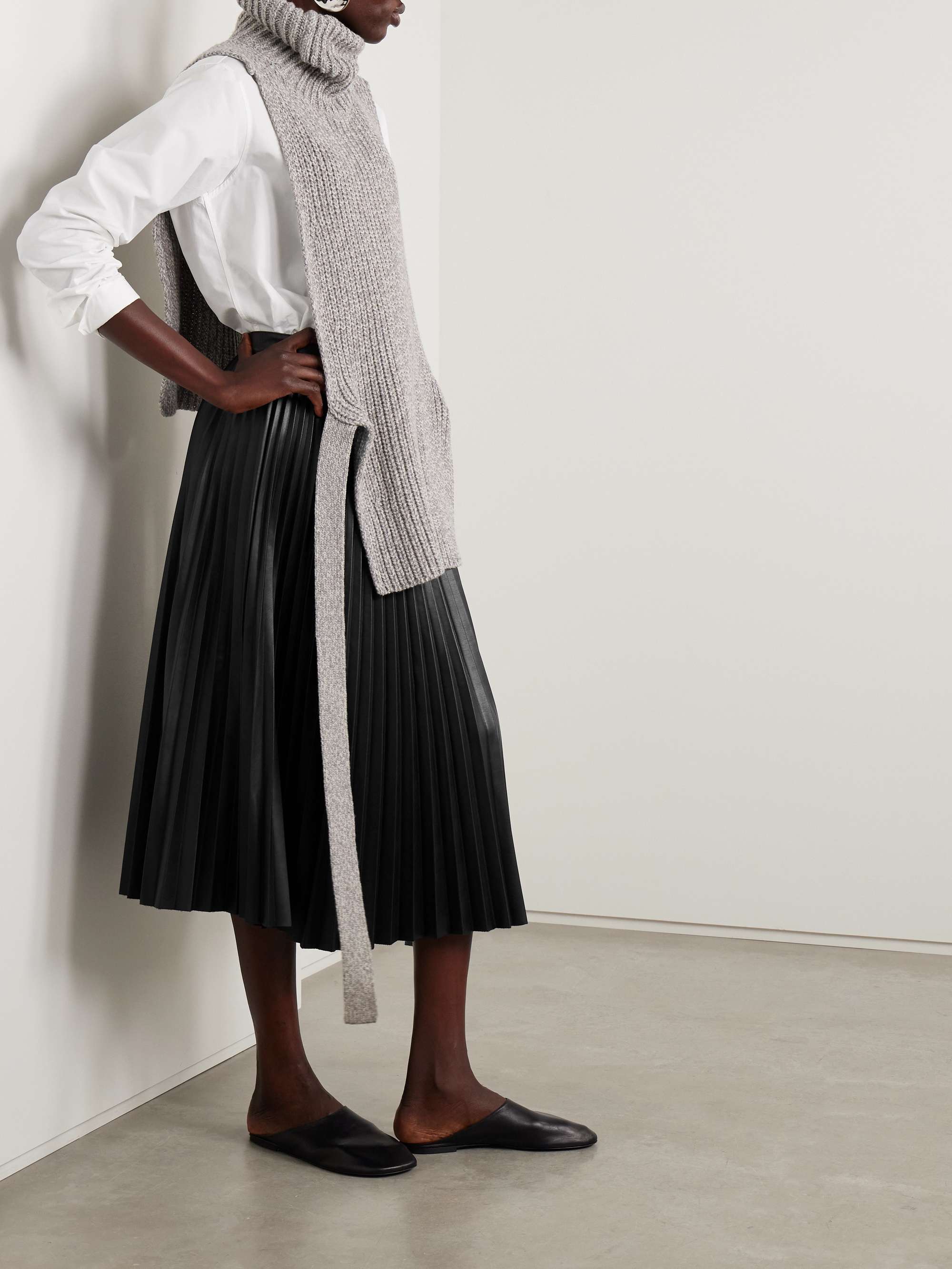 Daphne pleated vegan leather midi skirt view