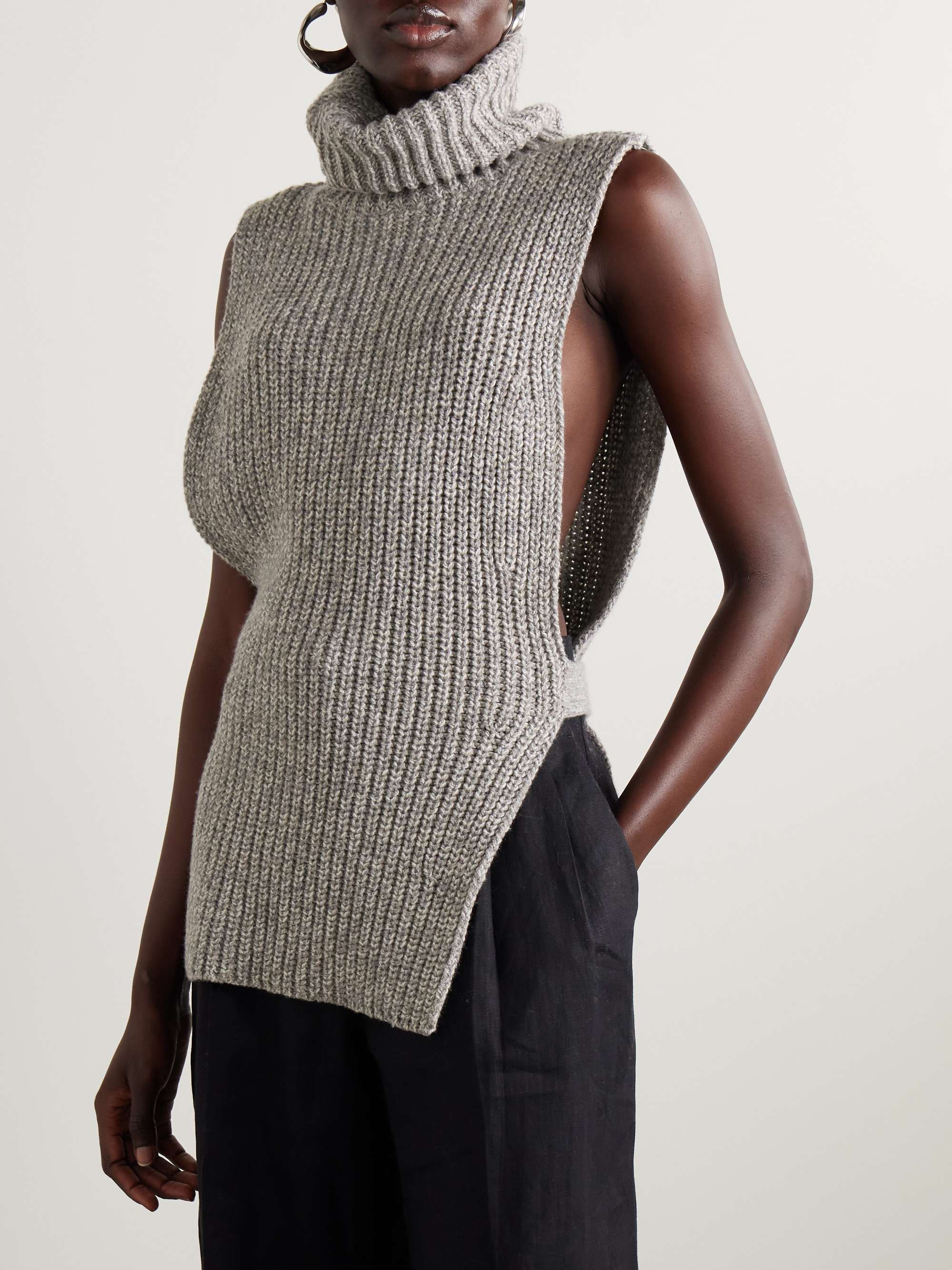 Ember tie-detailed ribbed wool turtleneck vest view