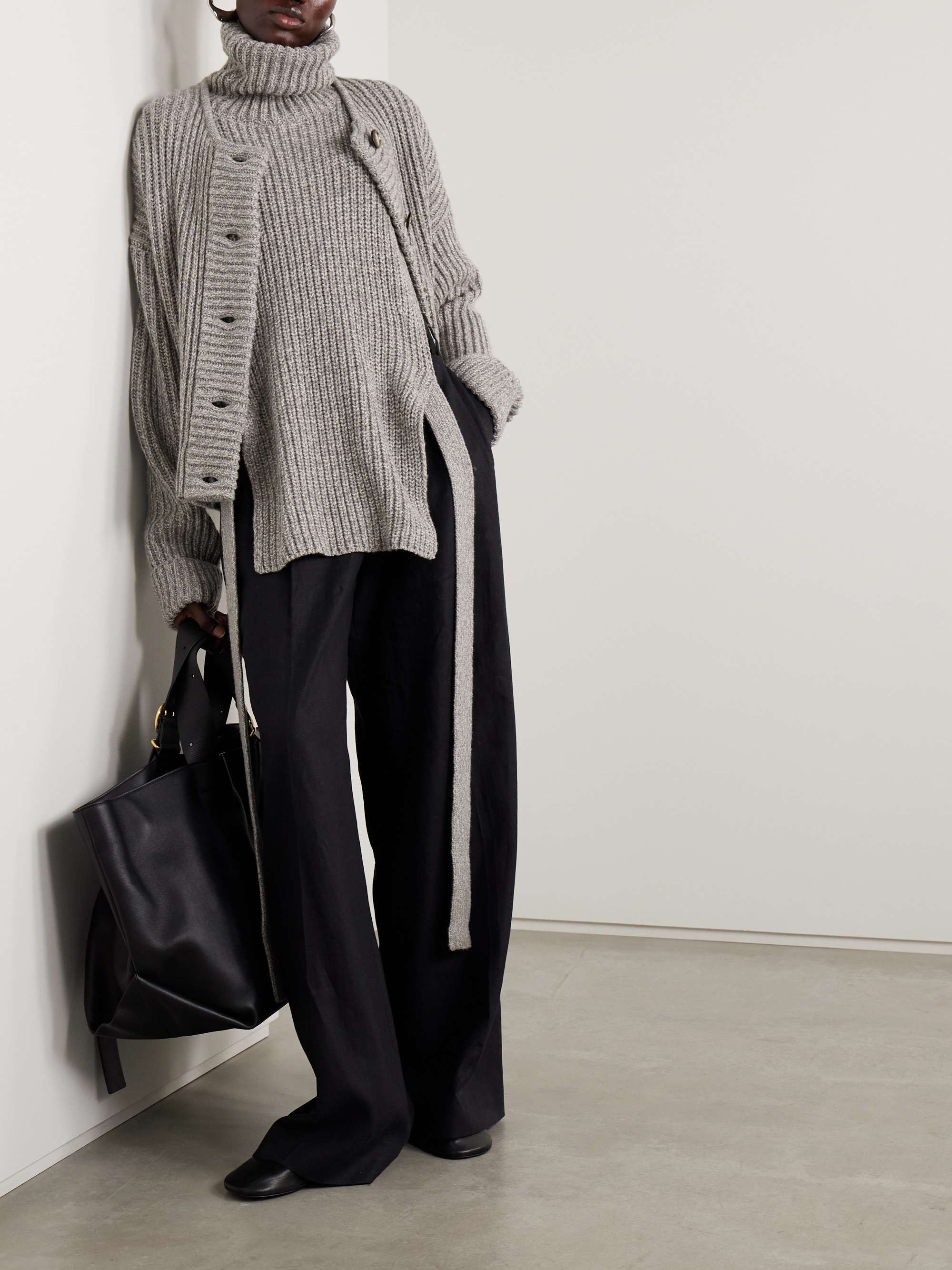 Ember tie-detailed ribbed wool turtleneck vest view