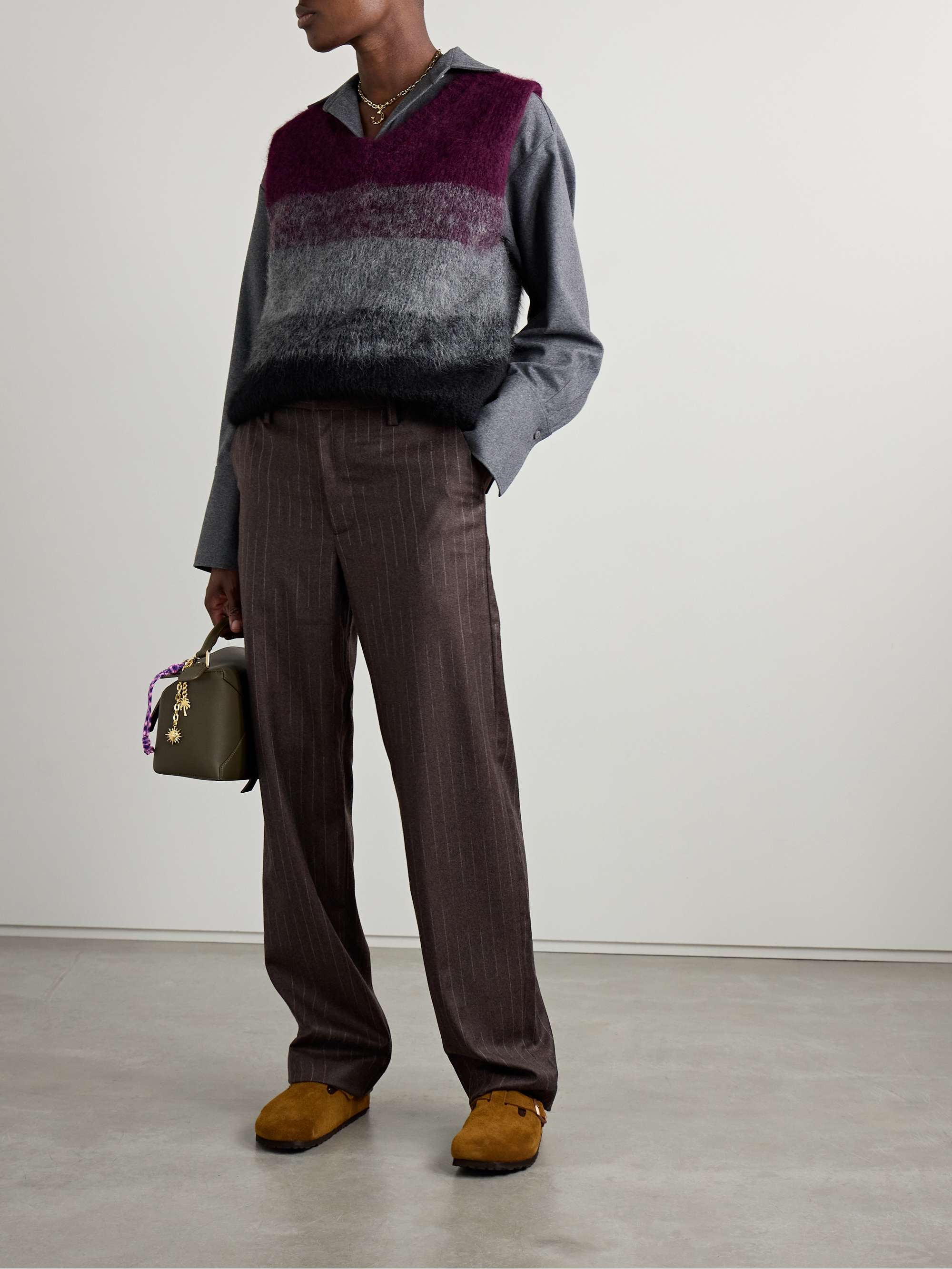 Pinstriped wool and cashmere-blend straight-leg pants view