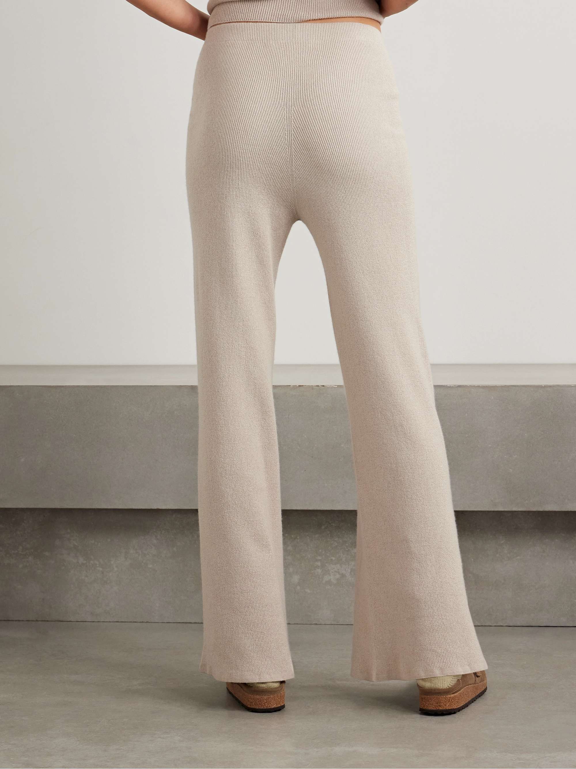 Delicash ribbed cashmere and silk-blend wide-leg pants view