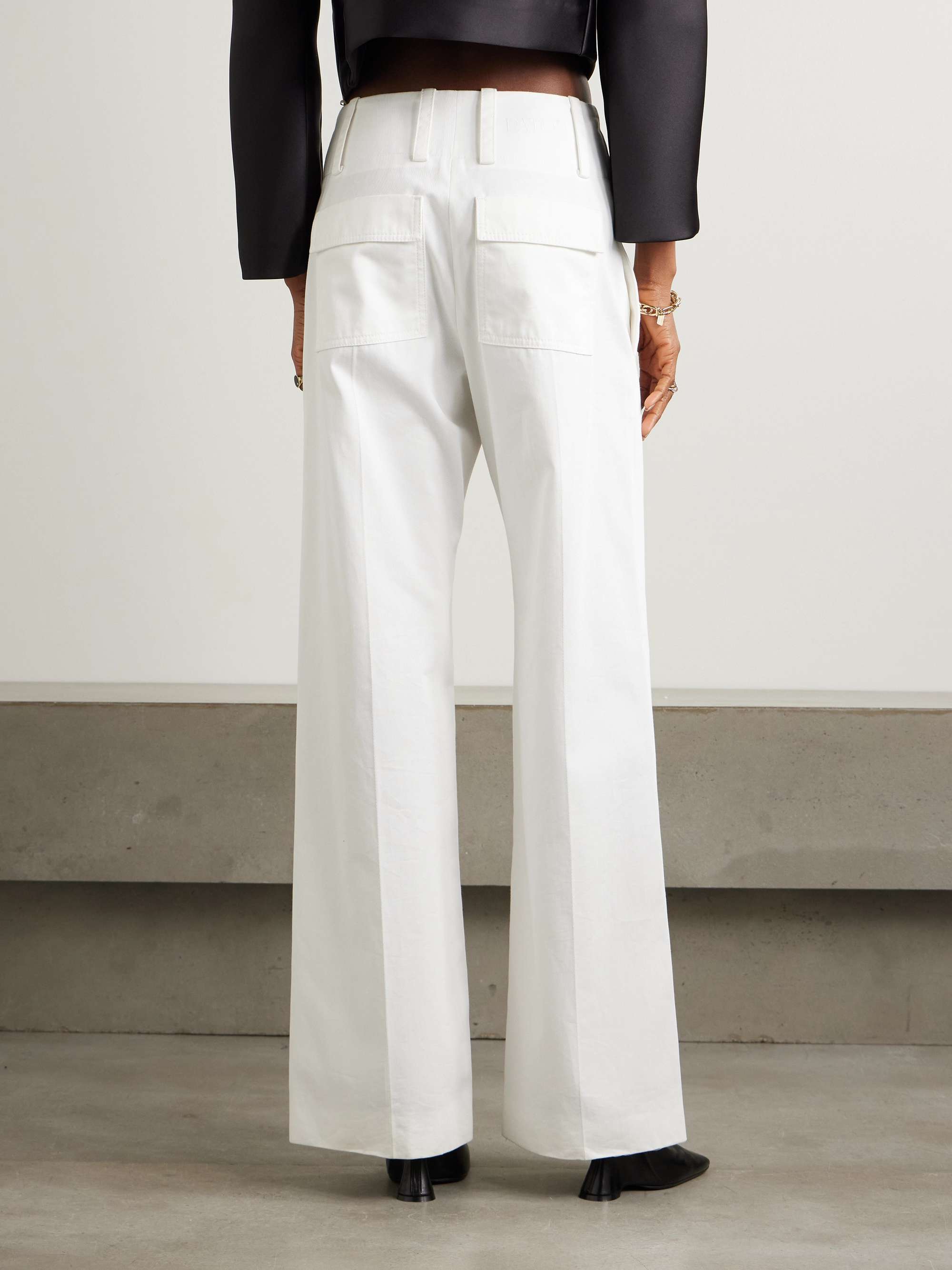 Embroidered cotton-twill straight-leg pants view
