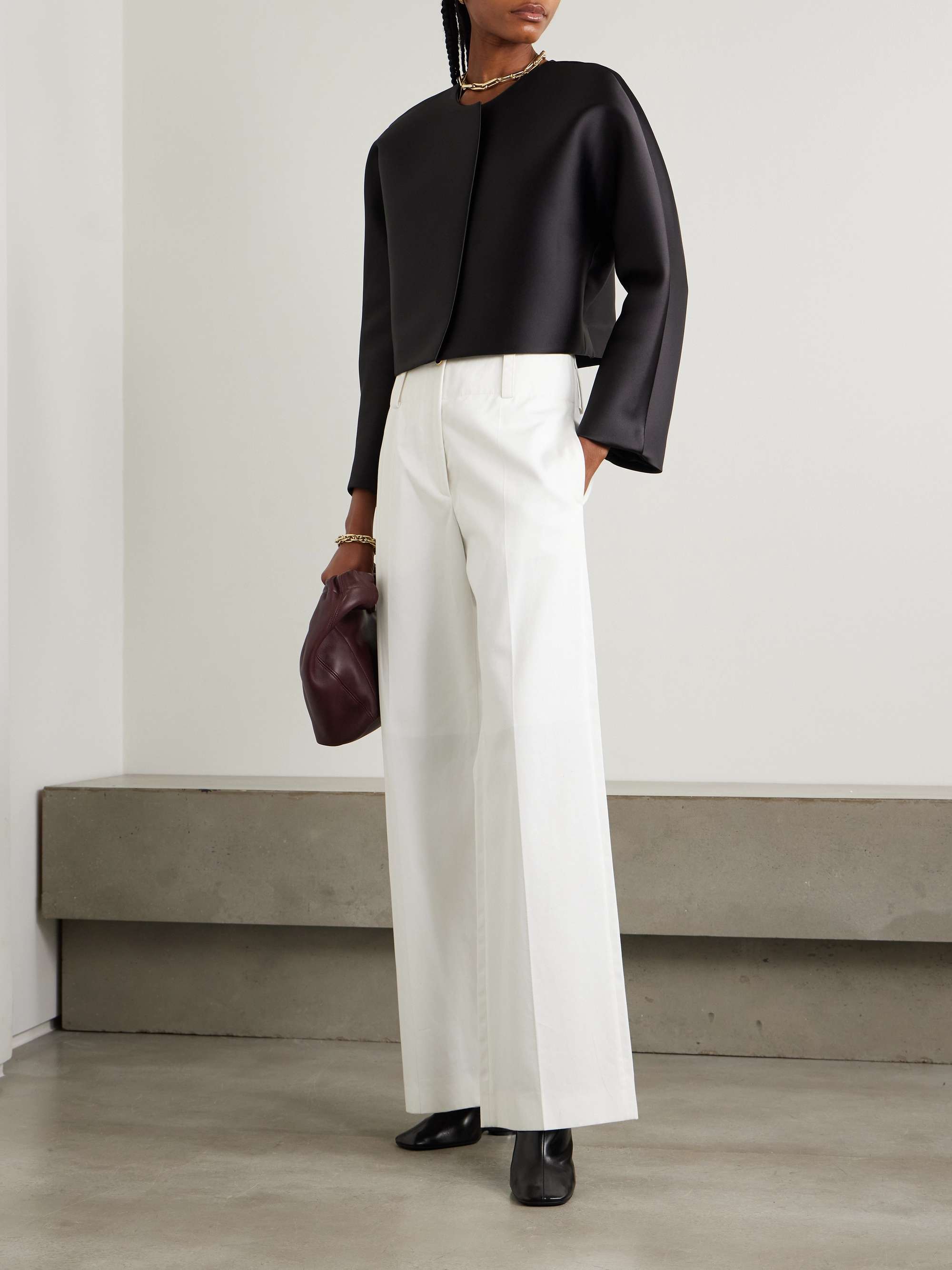 Embroidered cotton-twill straight-leg pants view