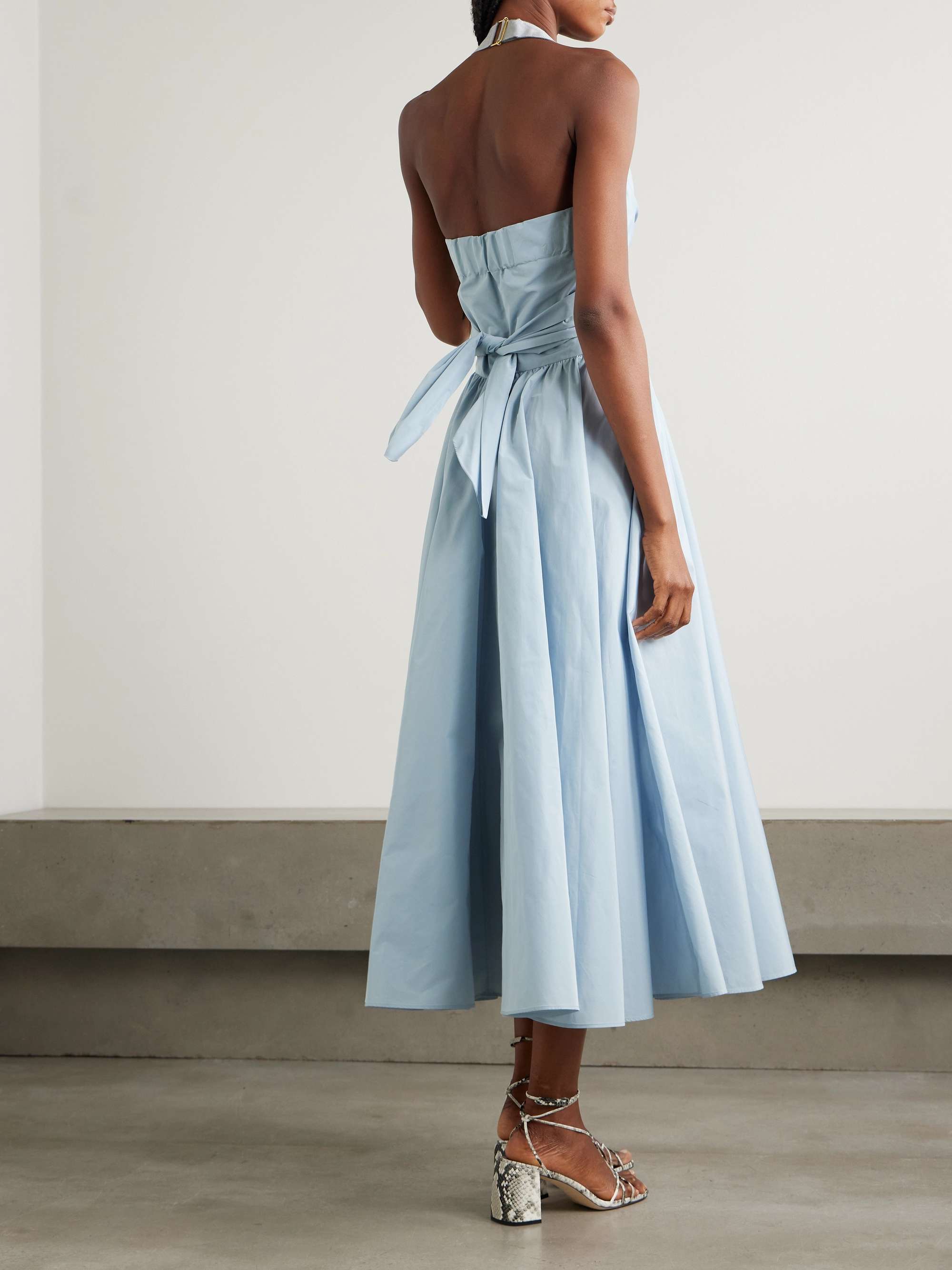 Pleated poplin halterneck midi dress view