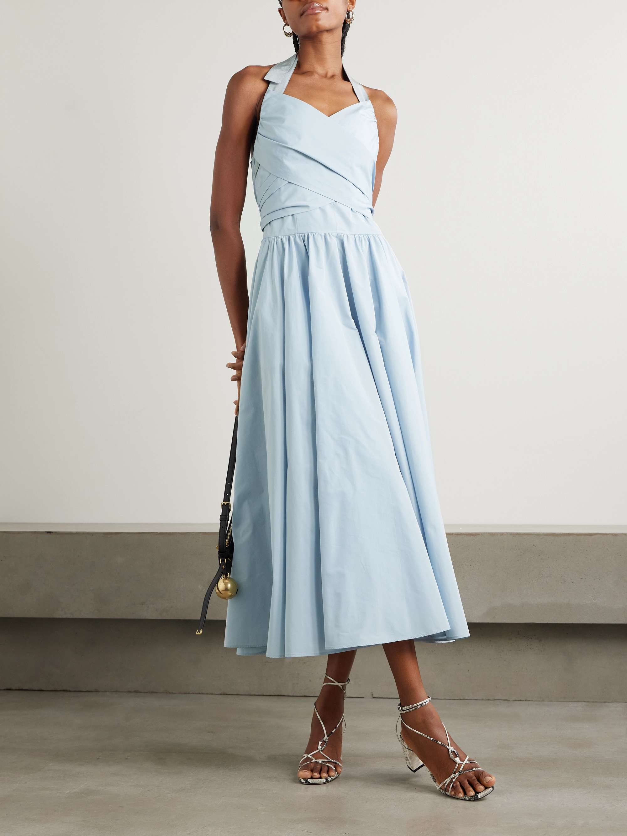 Pleated poplin halterneck midi dress view