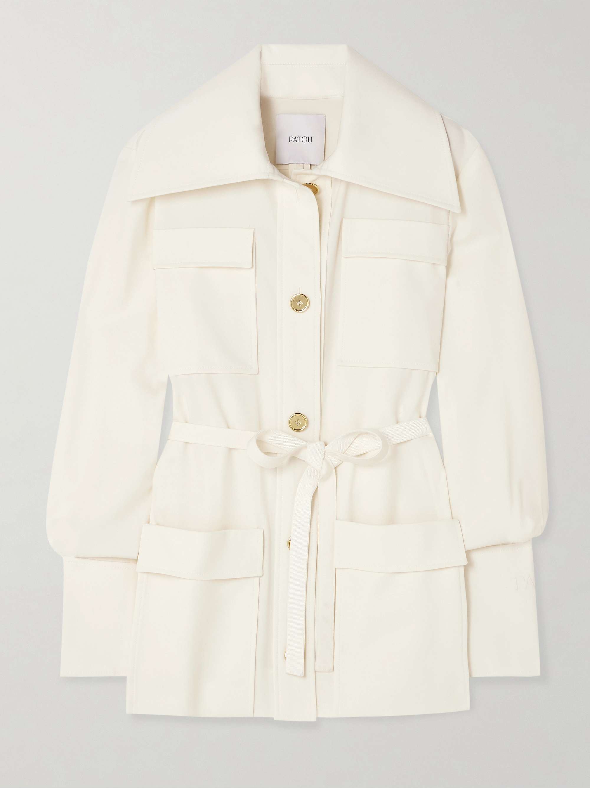 Belted wool-blend twill jacket view