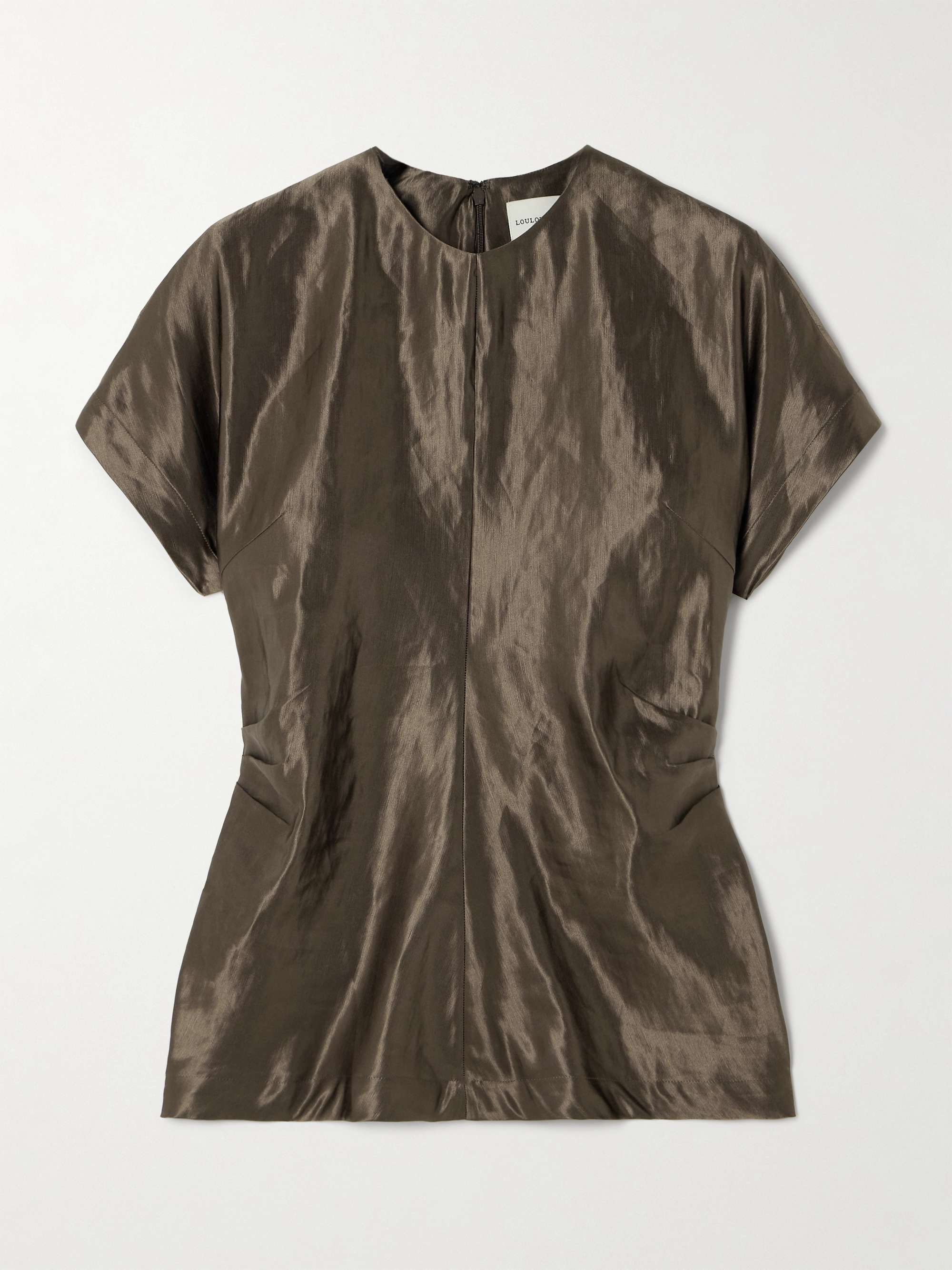 Pero draped linen and silk-blend satin blouse view