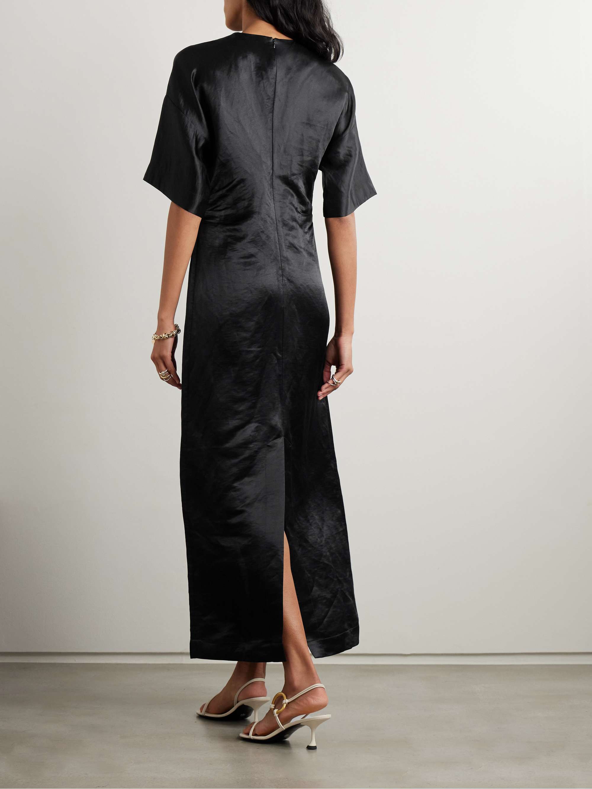Ruby linen and silk-blend satin midi dress view