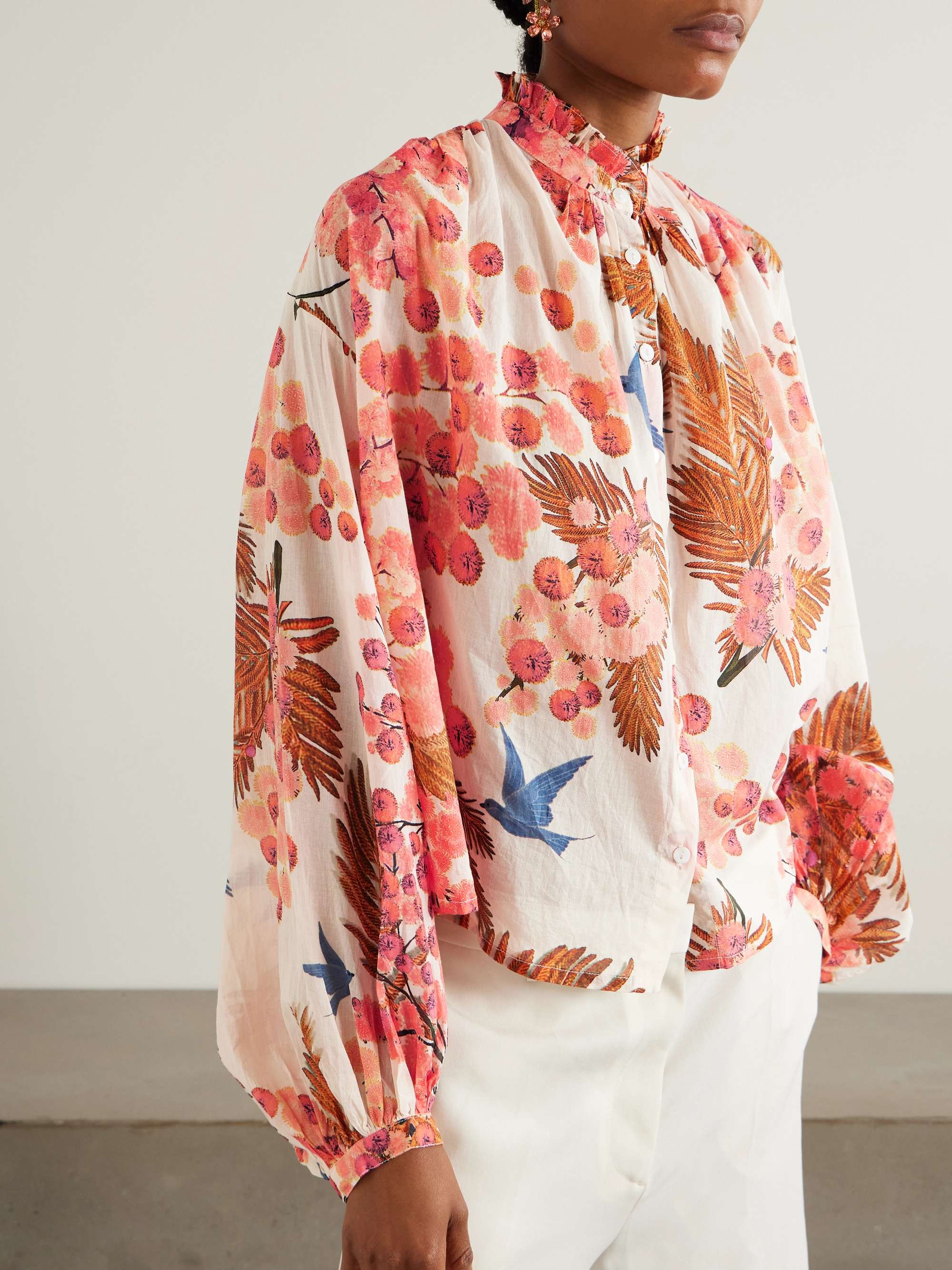 Slava ruffled printed cotton-voile blouse view