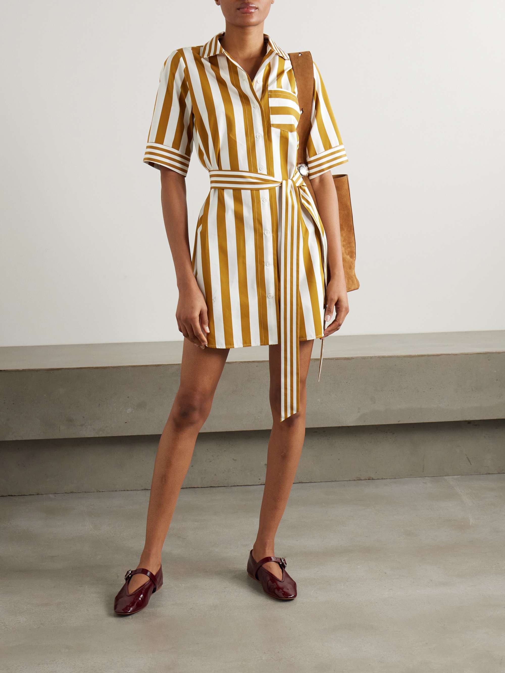 Zouka belted striped cotton-poplin mini dress view