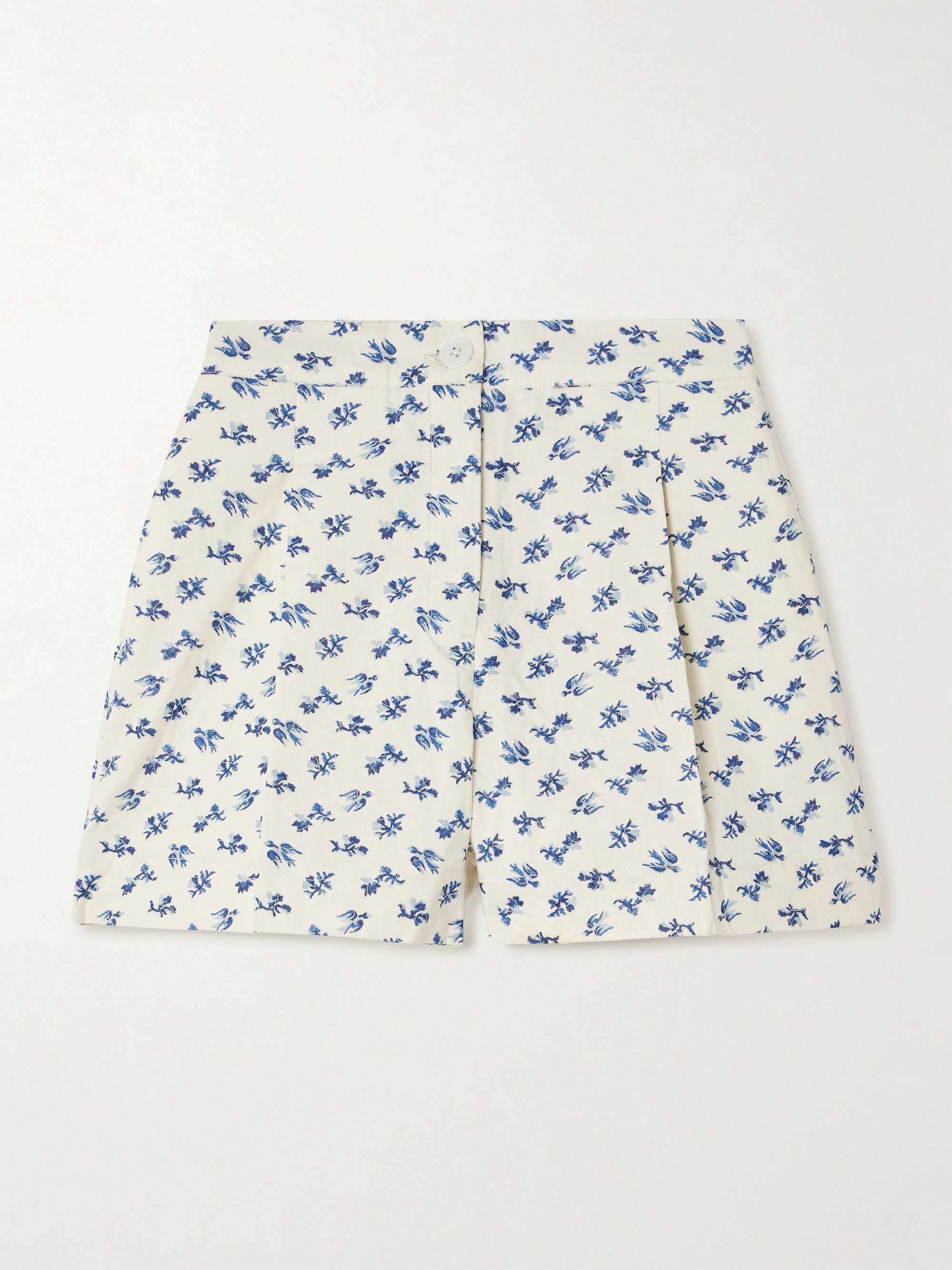 Walt embroidered floral-print cotton and linen-blend voile shorts view