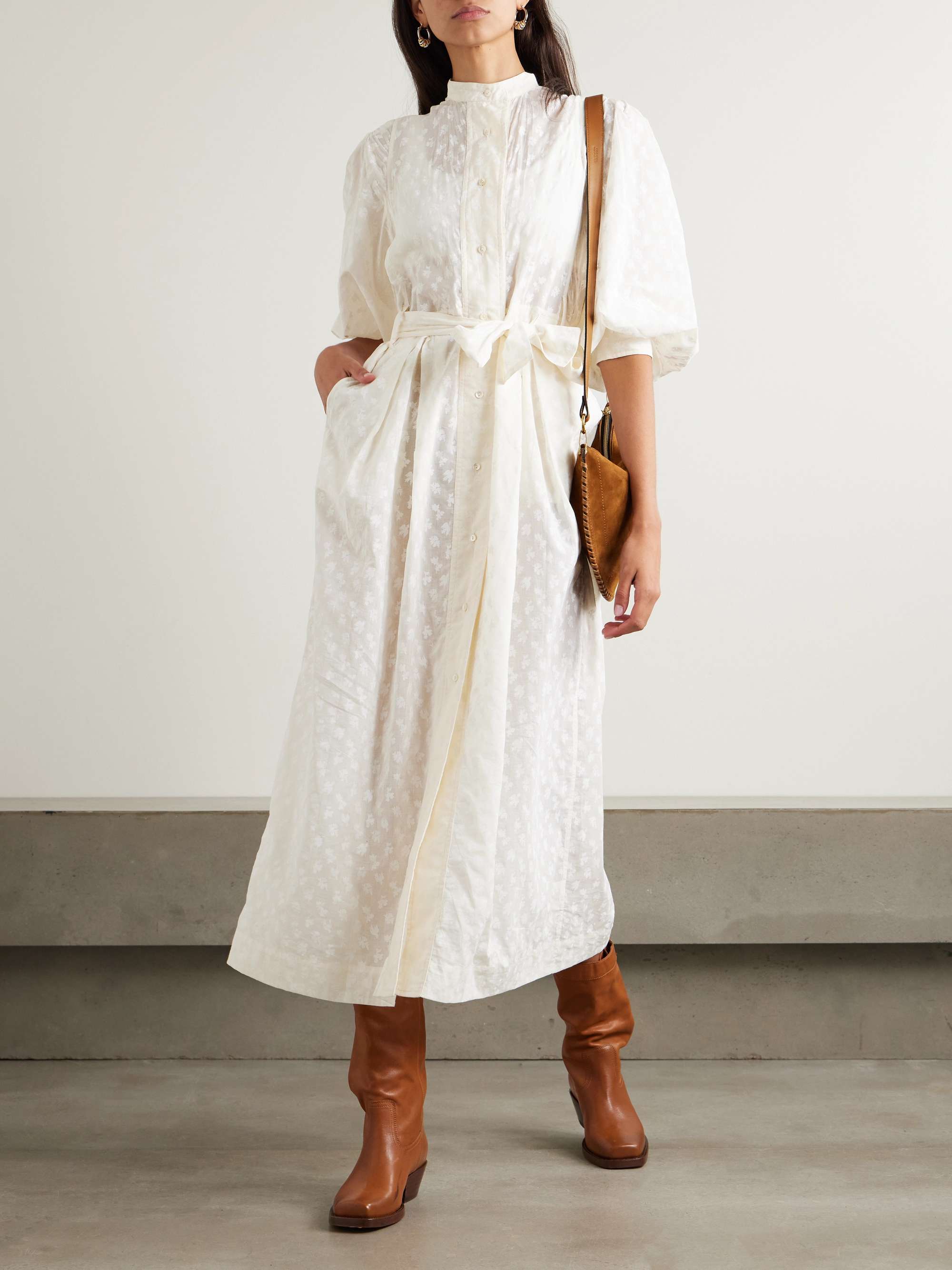 Yvonne belted floral-print cotton-voile midi shirt dress view