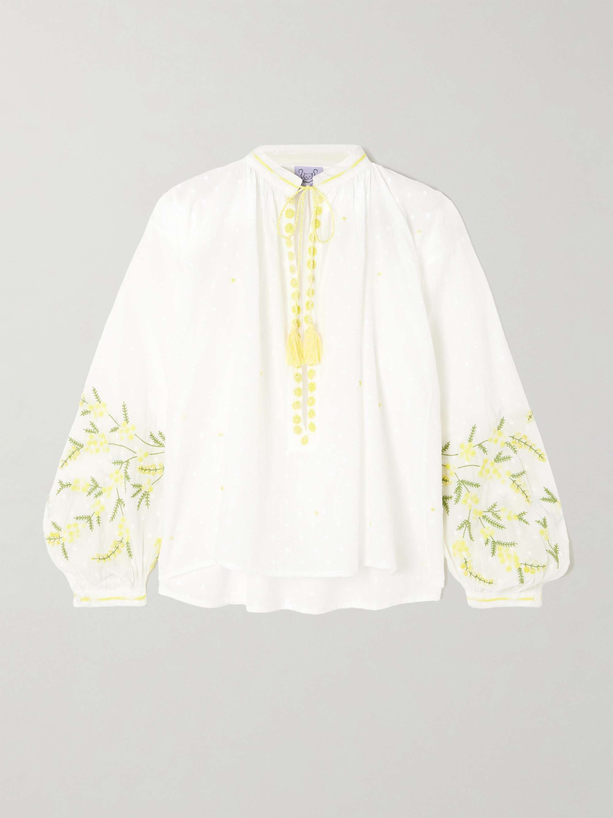 Tasseled embroidered point d'esprit cotton blouse view