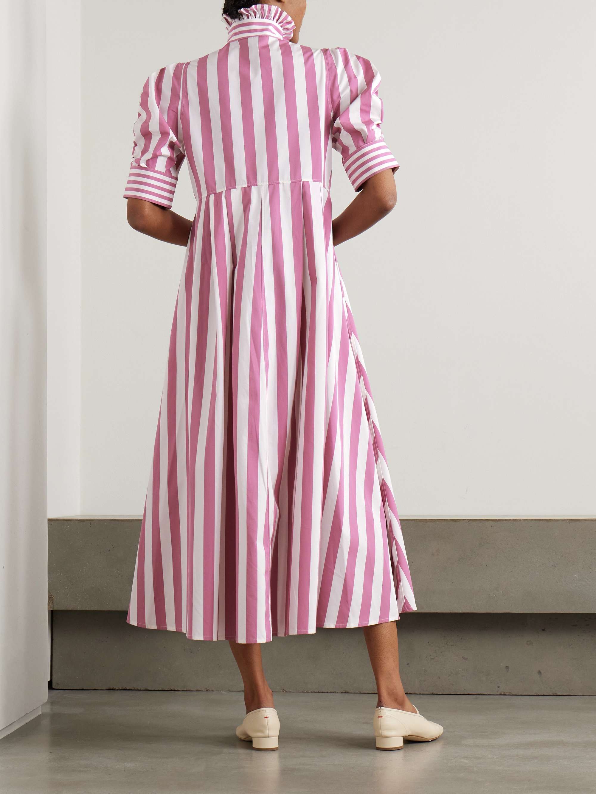 Venetia ruffled striped cotton-poplin midi dress view
