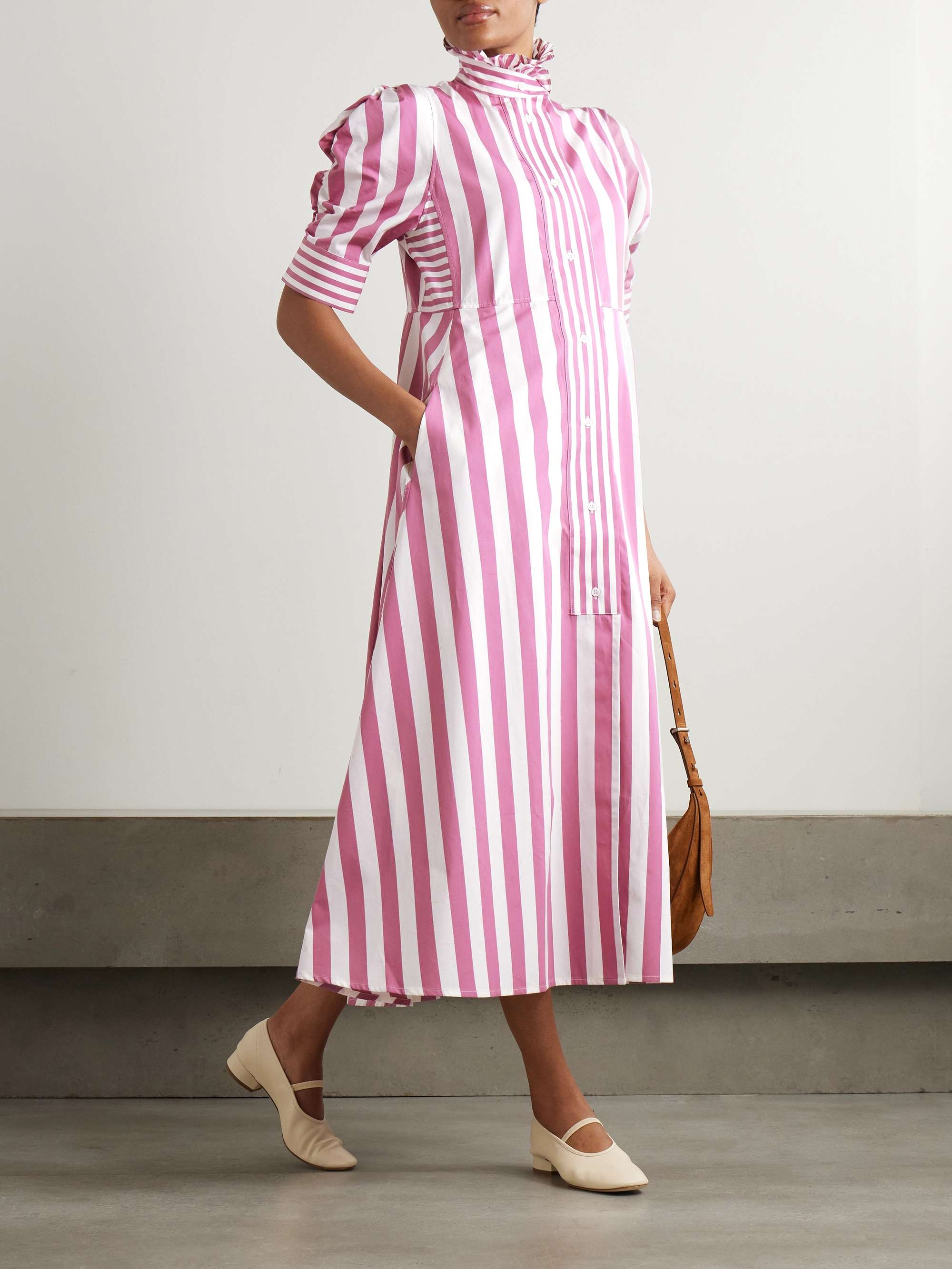 Venetia ruffled striped cotton-poplin midi dress view