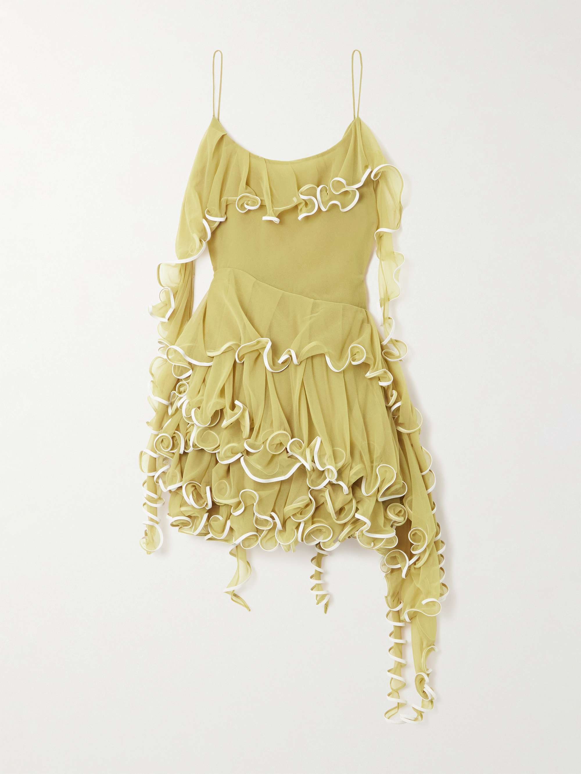 Jellyfish ruffled leather-trimmed chiffon mini dress view