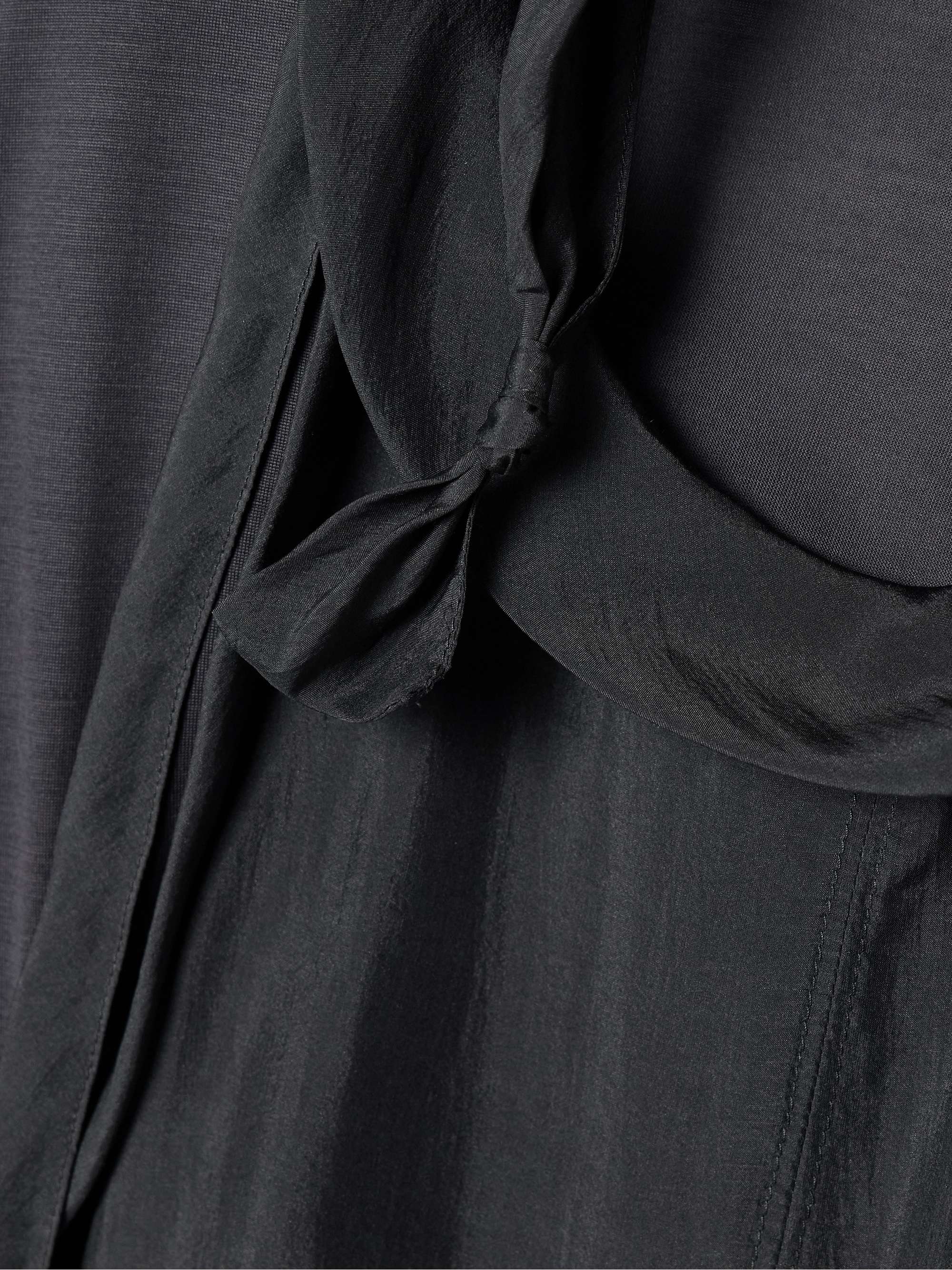 Draped convertible paneled organic silk-chiffon and silk-jersey top view