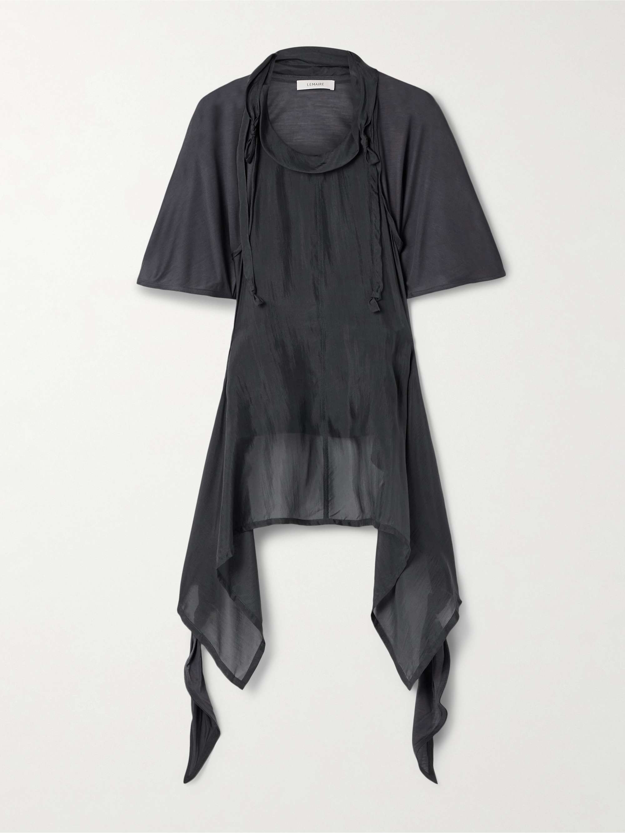 Draped convertible paneled organic silk-chiffon and silk-jersey top view