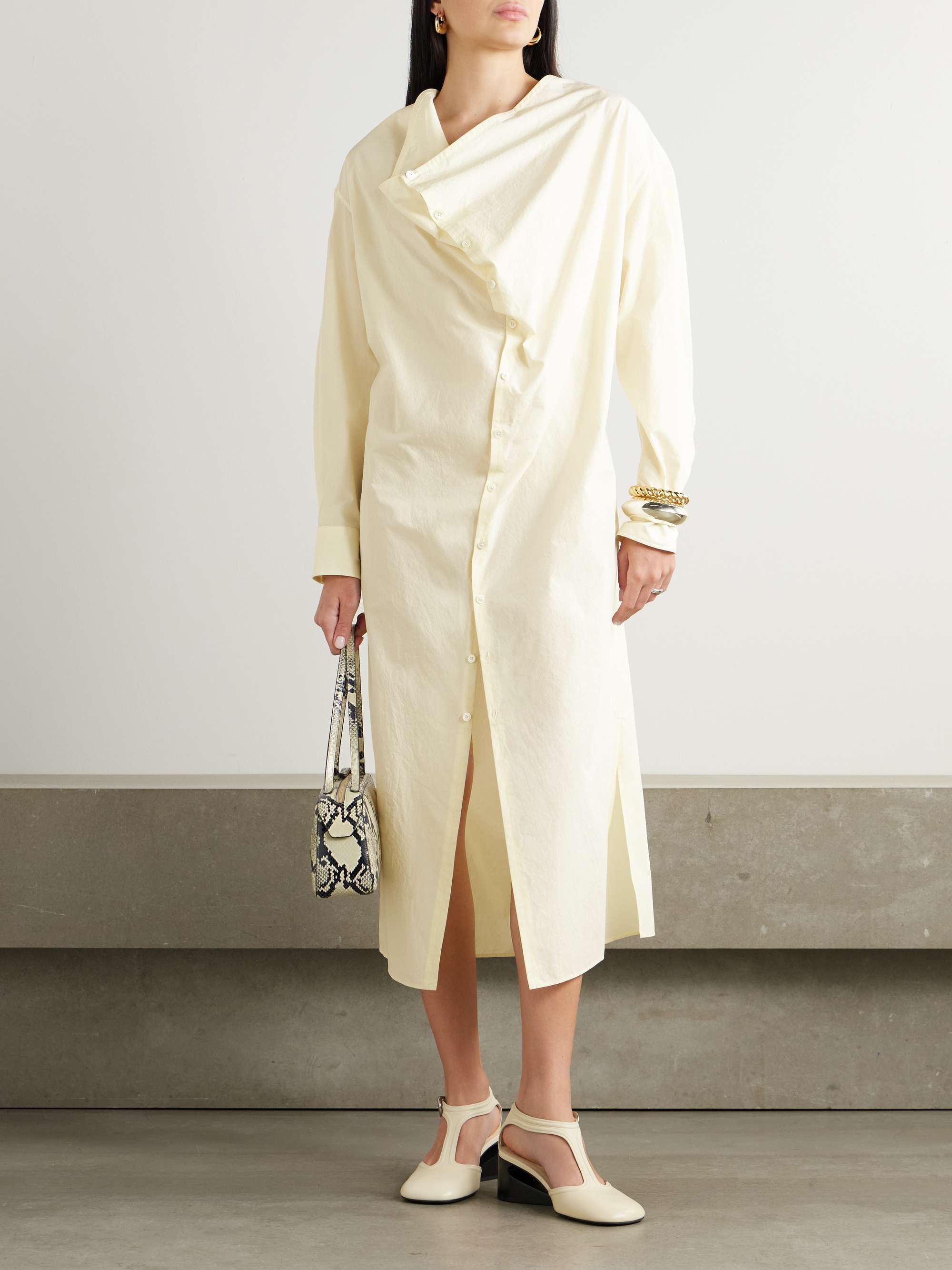 Asymmetric belted cotton-crepe midi dress view