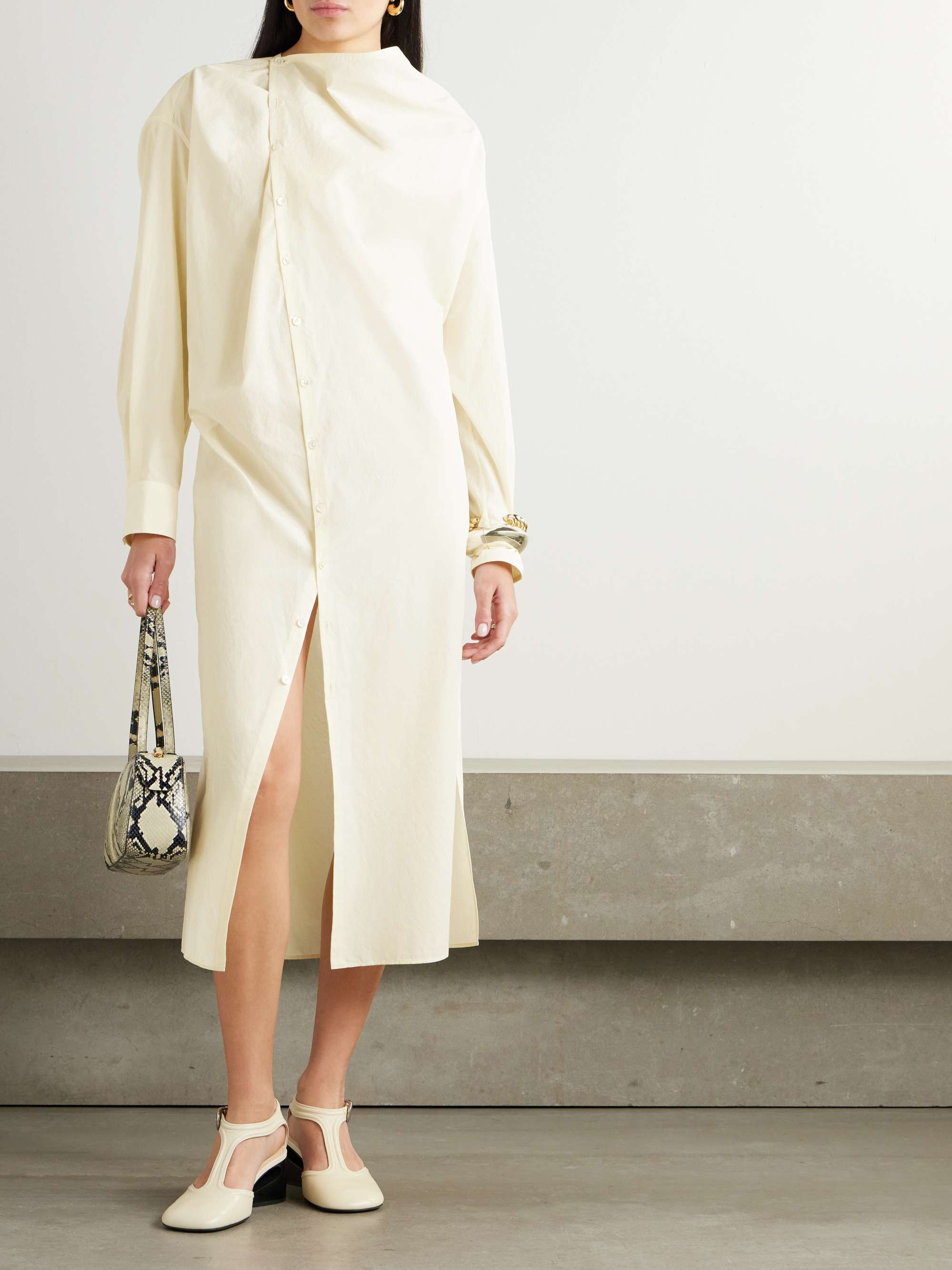 Asymmetric belted cotton-crepe midi dress view