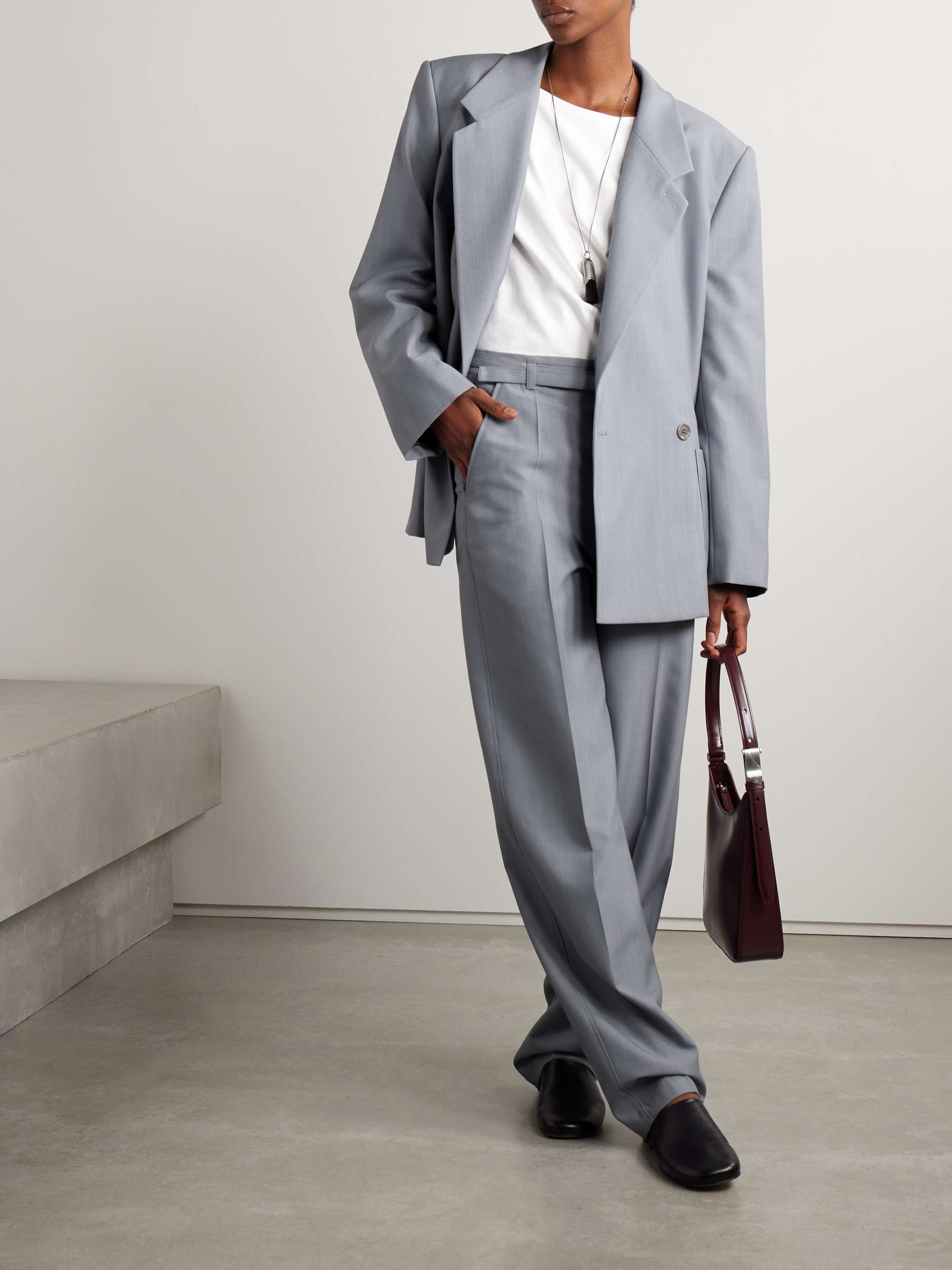 Double-breasted woven blazer view