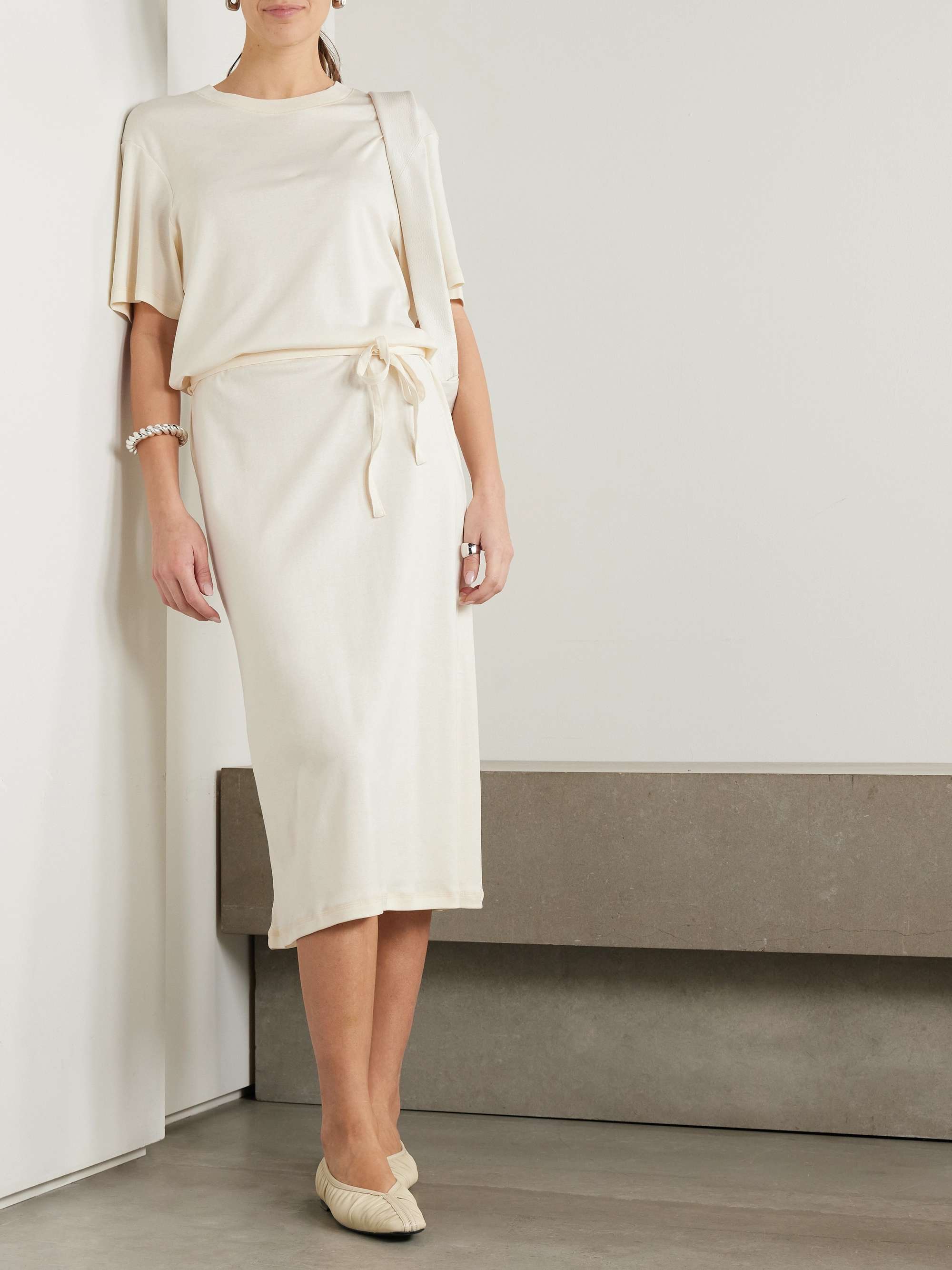 Belted cotton-jersey midi dress view