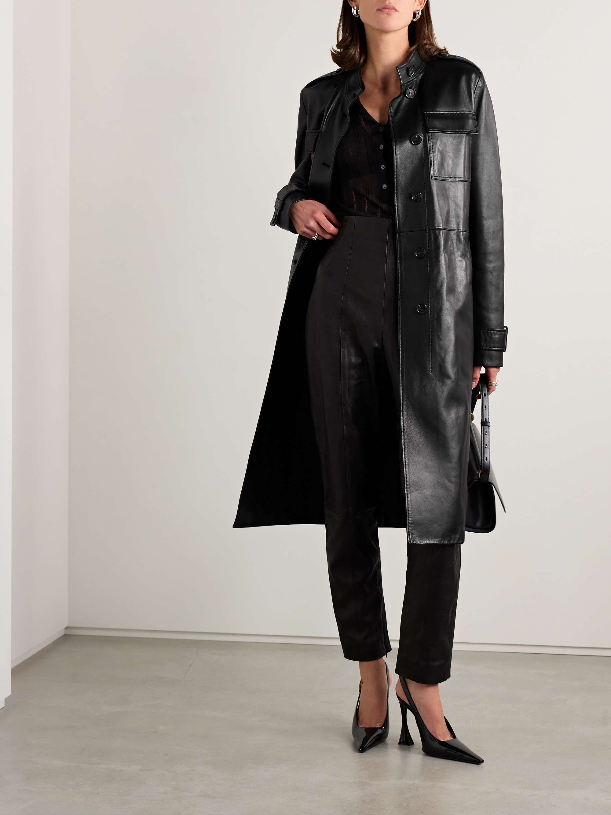Celine belted leather trench coat view