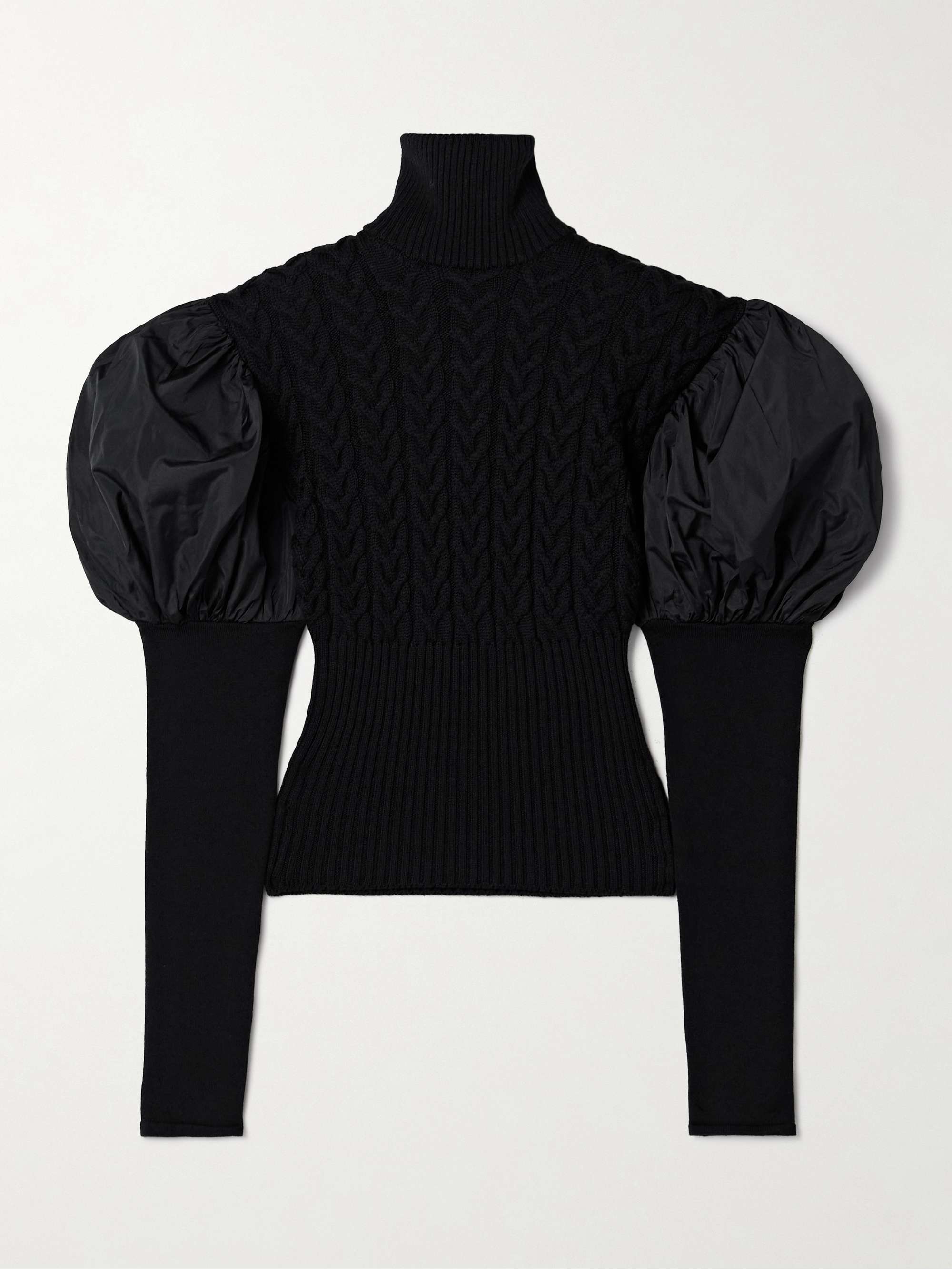 Shell-paneled cable-knit wool-blend sweater view