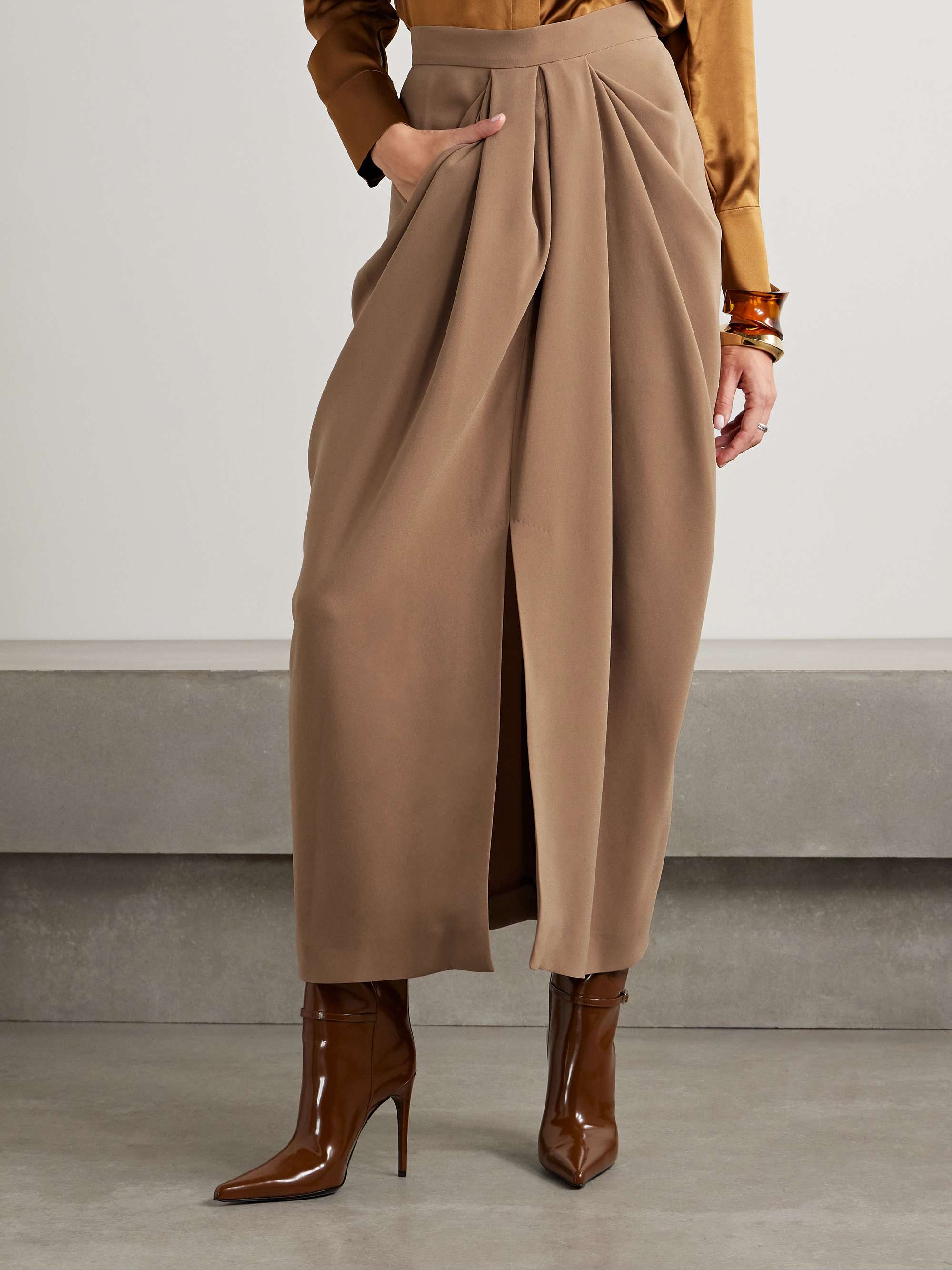 Ridente asymmetric draped crepe maxi skirt view