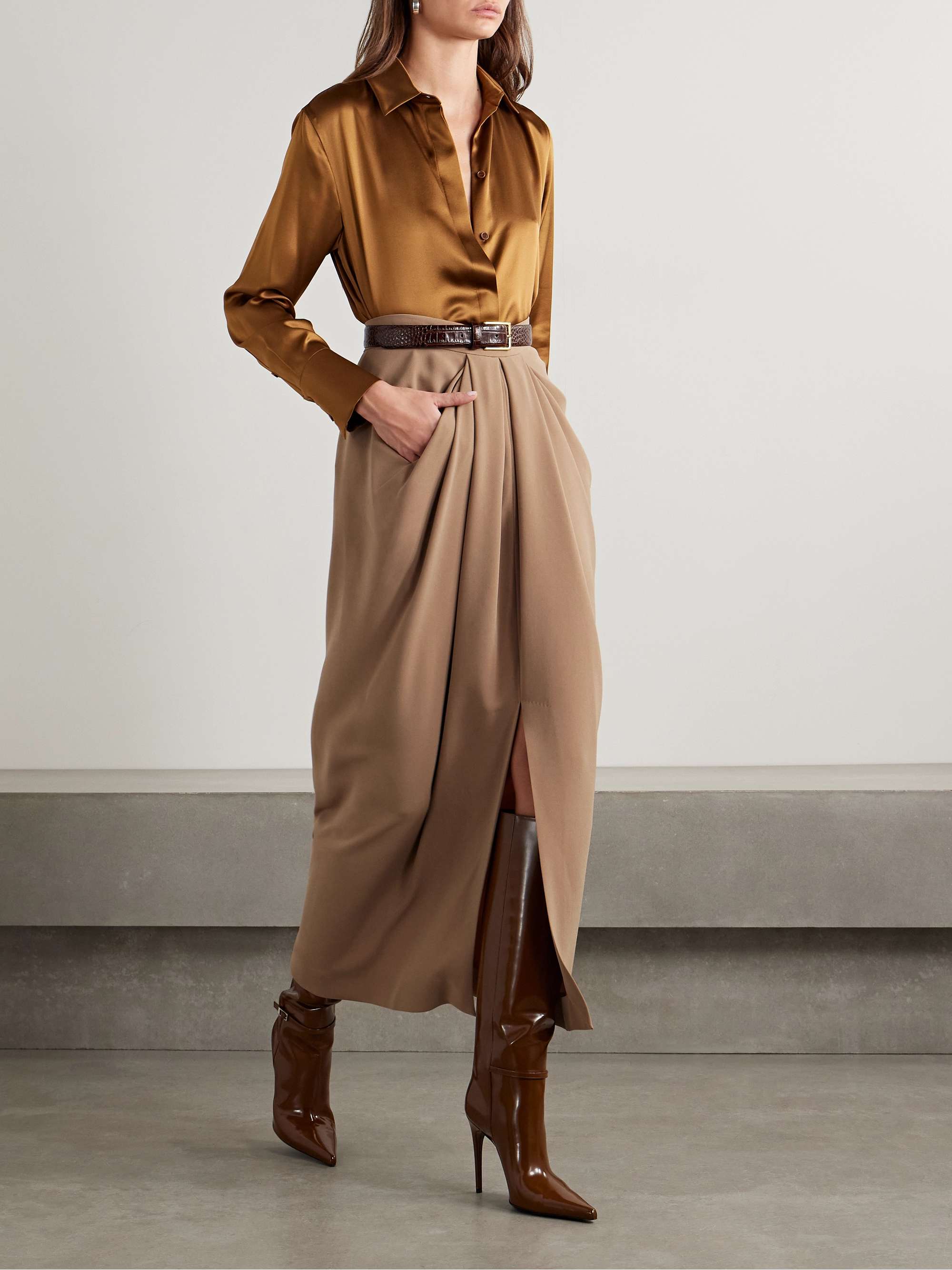 Ridente asymmetric draped crepe maxi skirt view