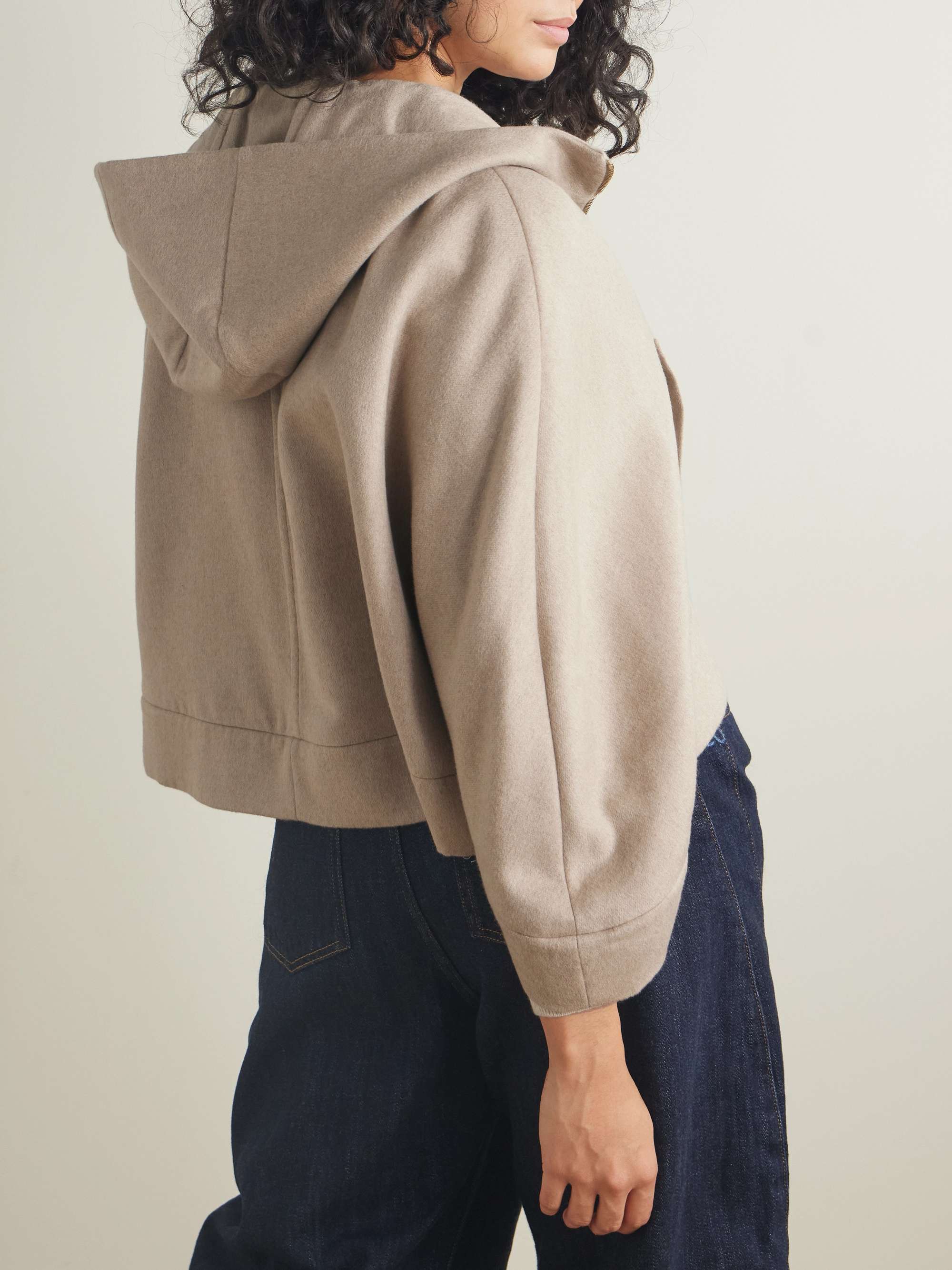Hooded wool, silk and cashmere-blend jacket view