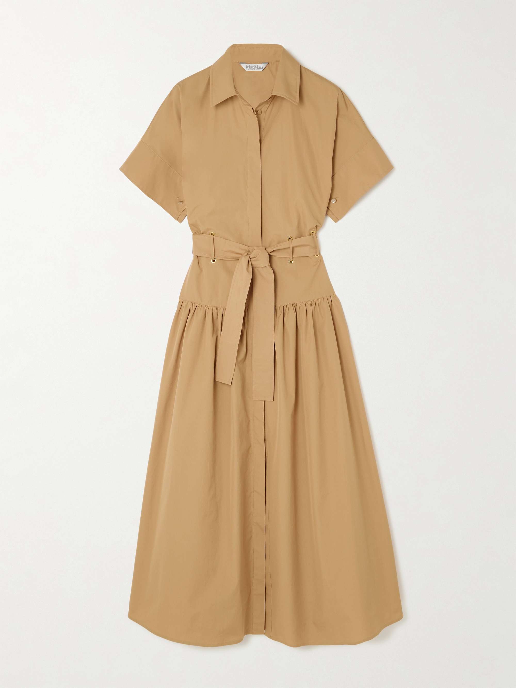Agoraio belted eyelet-embellished cotton-poplin midi shirt dress view