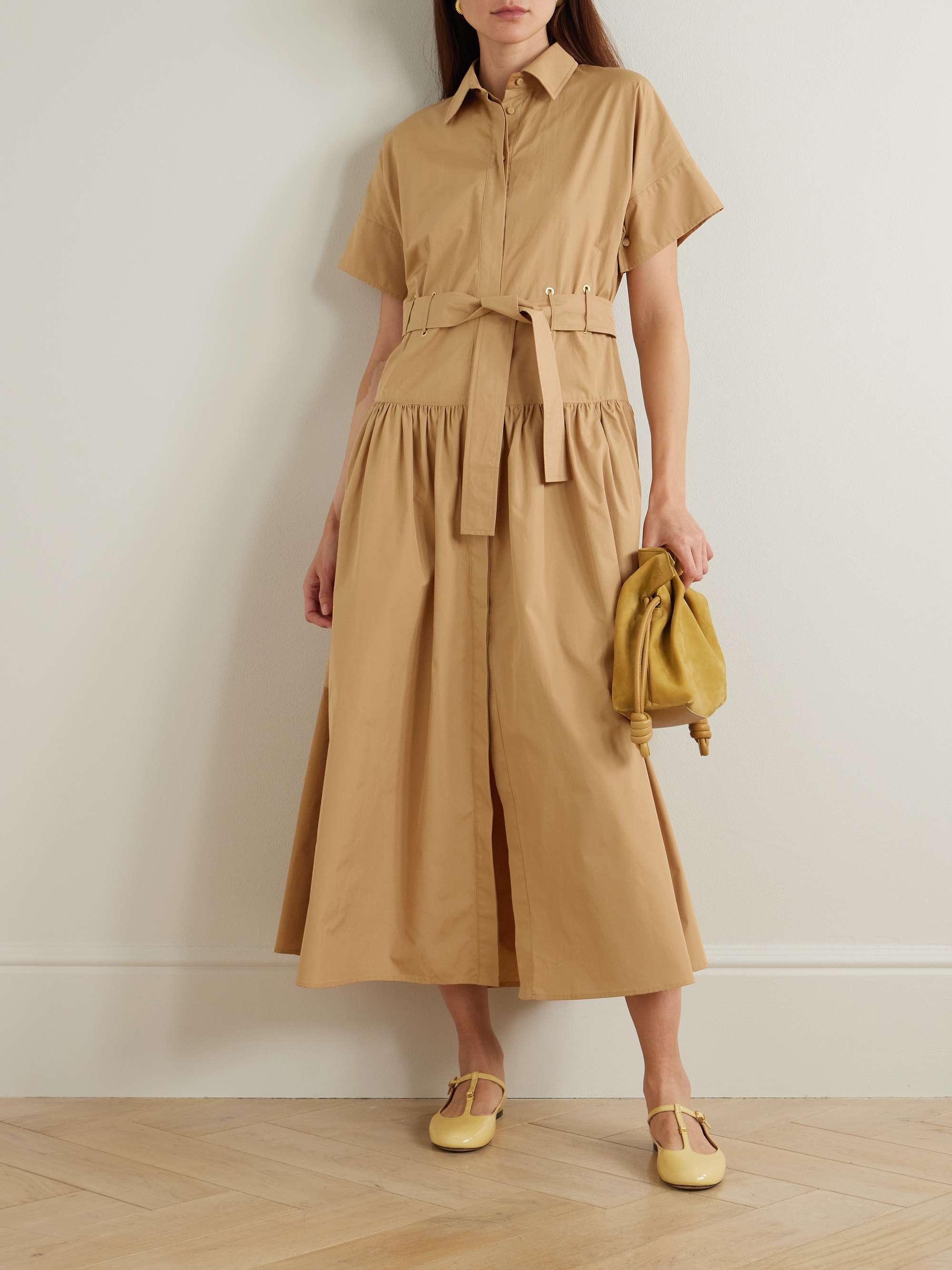 Agoraio belted eyelet-embellished cotton-poplin midi shirt dress view