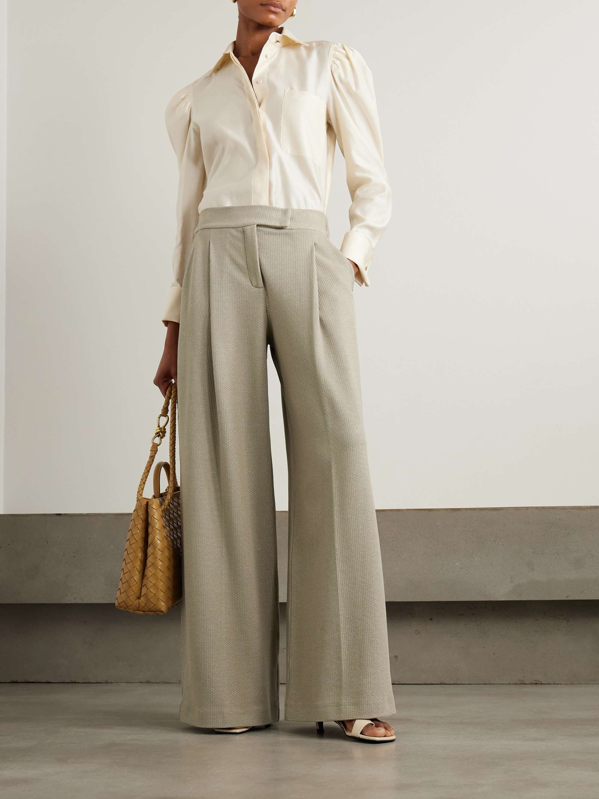 Aereo pleated metallic cotton-blend jacquard wide-leg pants view