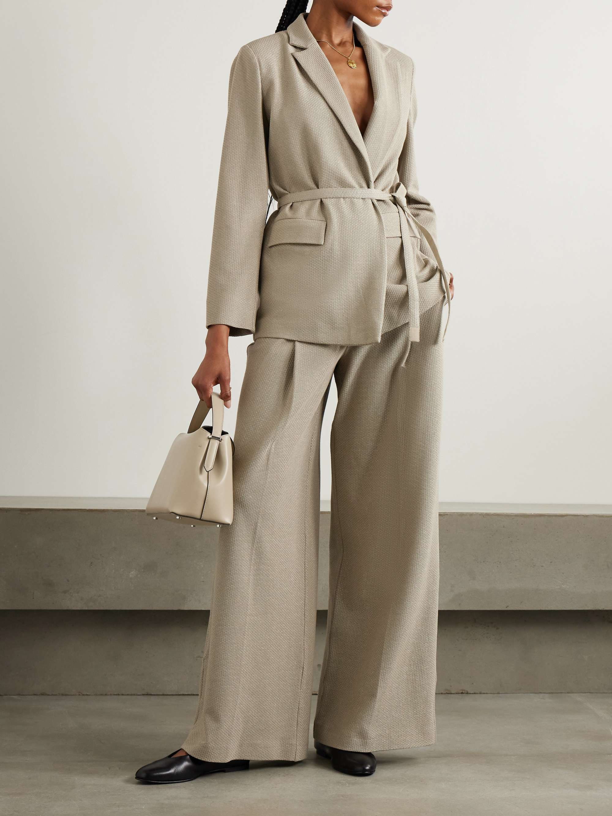 Uberta belted jacquard-knit metallic cotton-blend blazer view