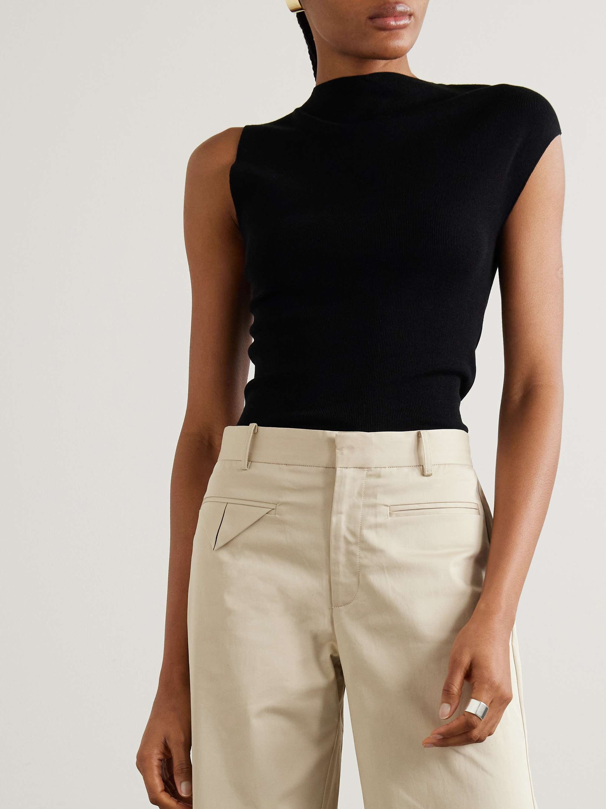 Asymmetric ribbed-knit top view
