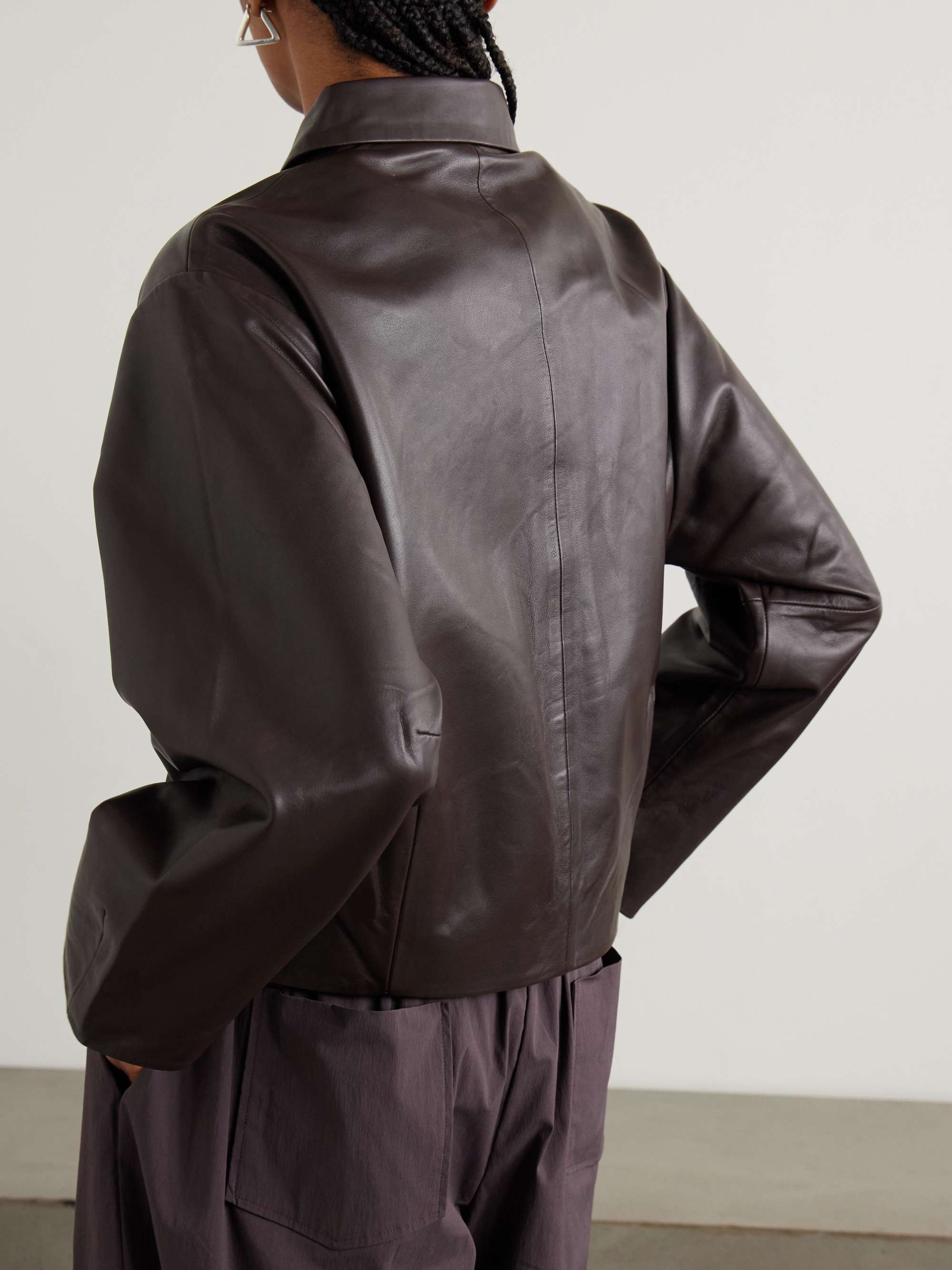 Cocoon paneled leather jacket view